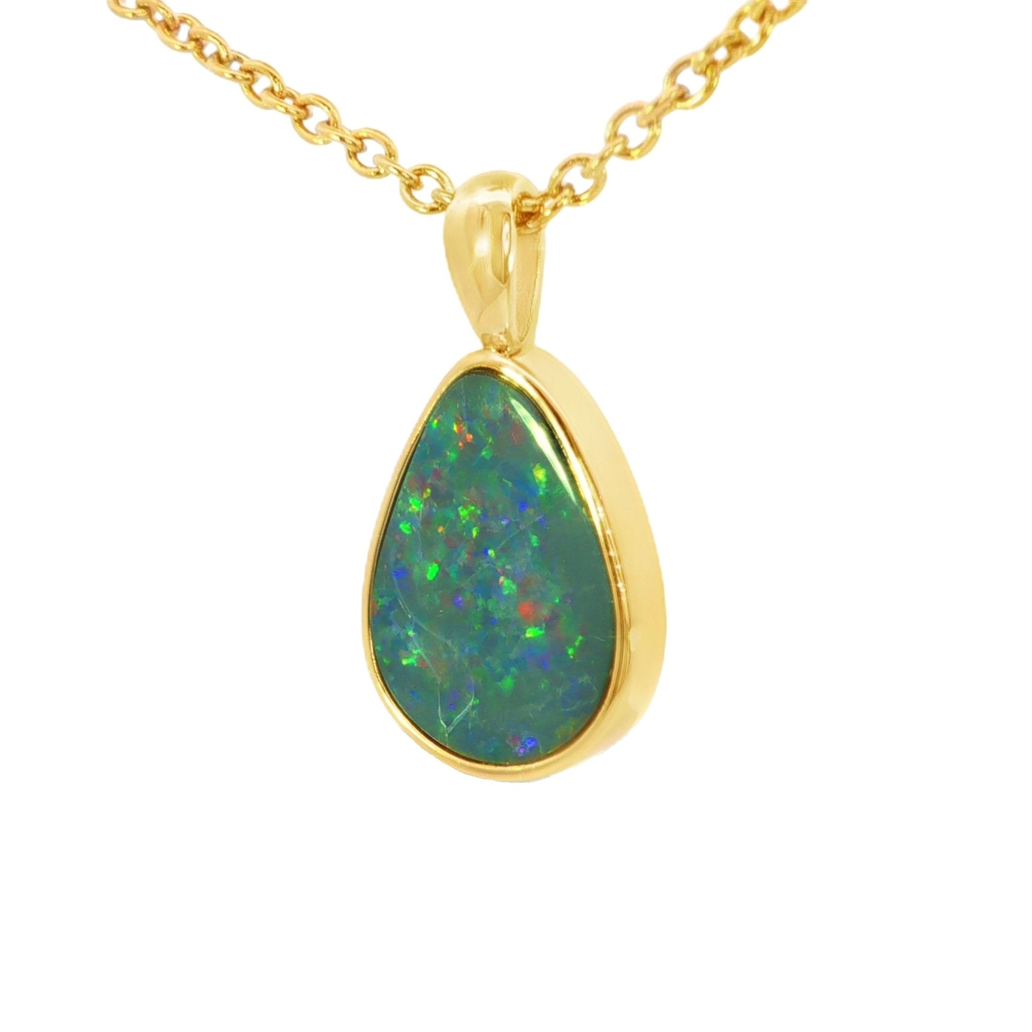 Australian Doublet Pendant set in Gold Plated Sterling Silver - Multicolour - Australian Opal Cutters and Pearl Divers