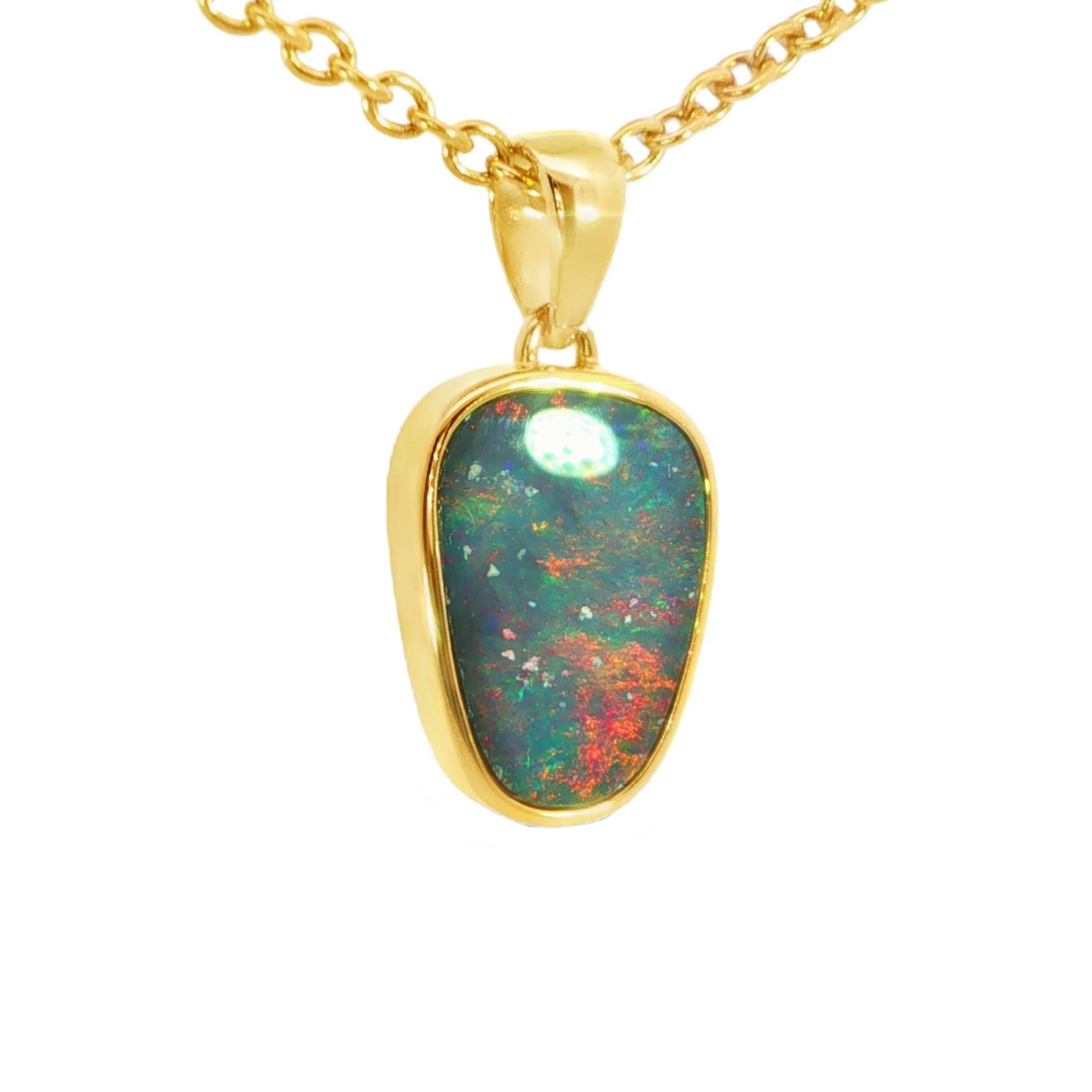 Australian Double Opal Pendant in Gold Plated Sterling Silver - Multicolour - Australian Opal Cutters and Pearl Divers