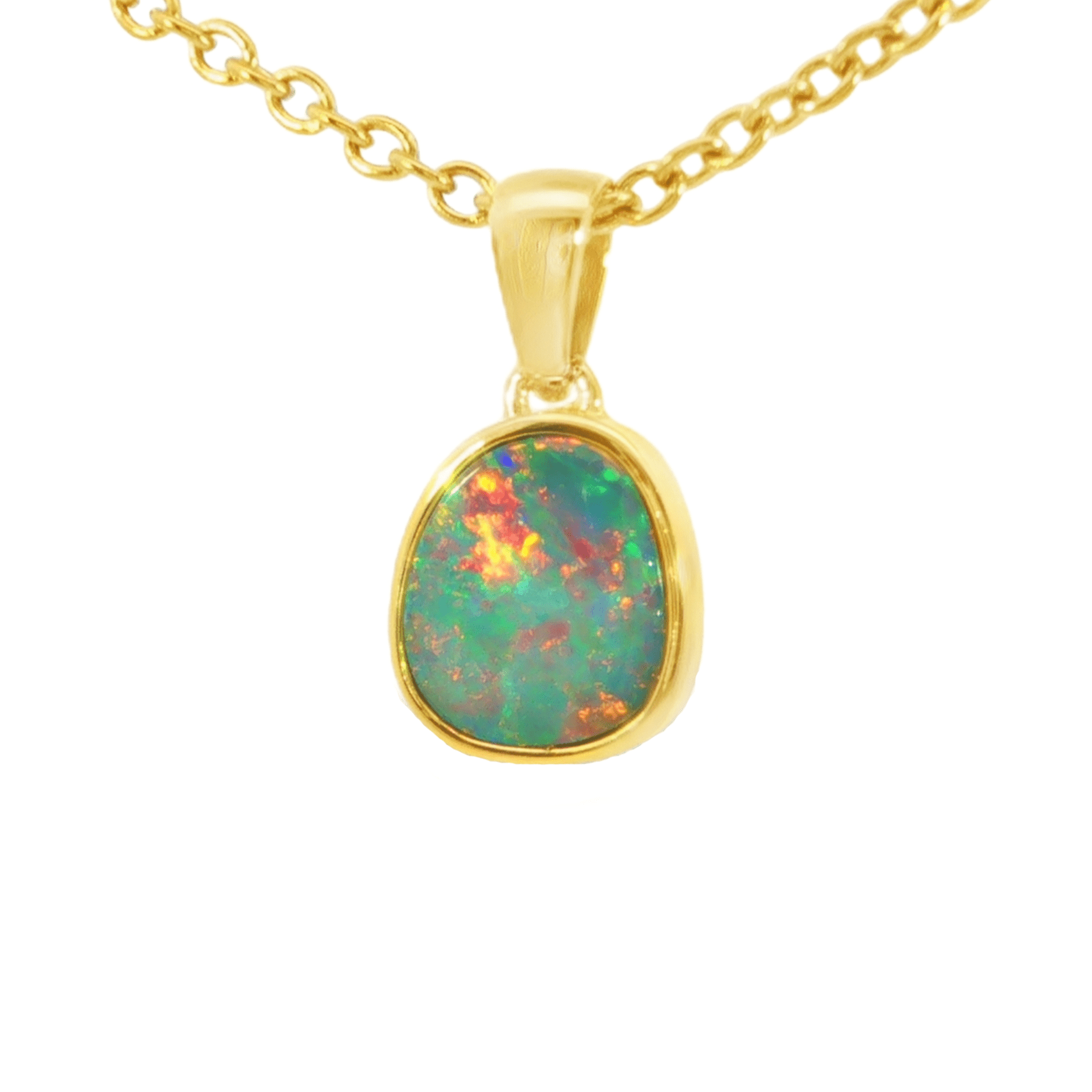 Australian Doublet Opal Pendant in Gold Plated Sterling Silver - Multicolour - Australian Opal Cutters and Pearl Divers