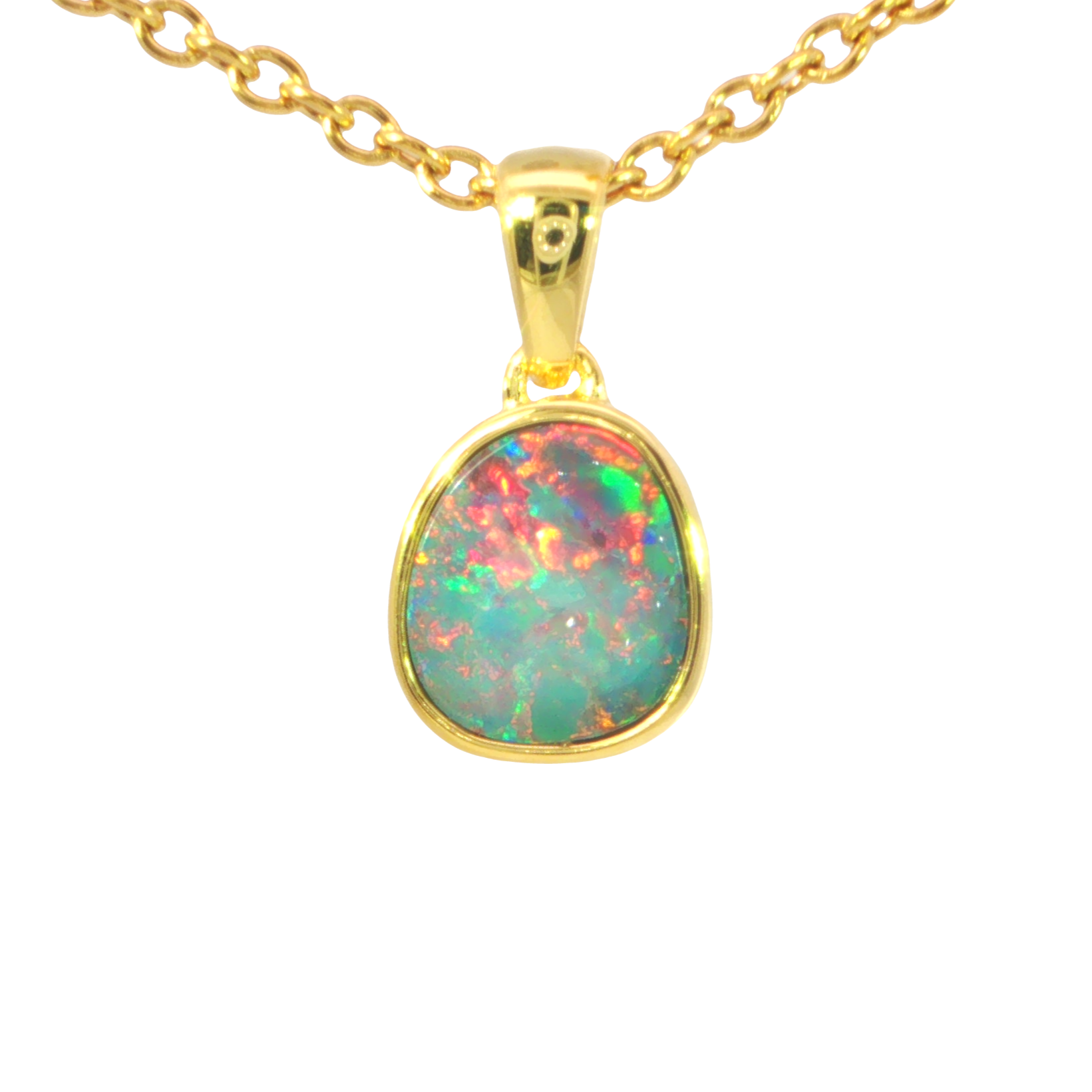 Australian Doublet Opal Pendant in Gold Plated Sterling Silver - Multicolour - Australian Opal Cutters and Pearl Divers