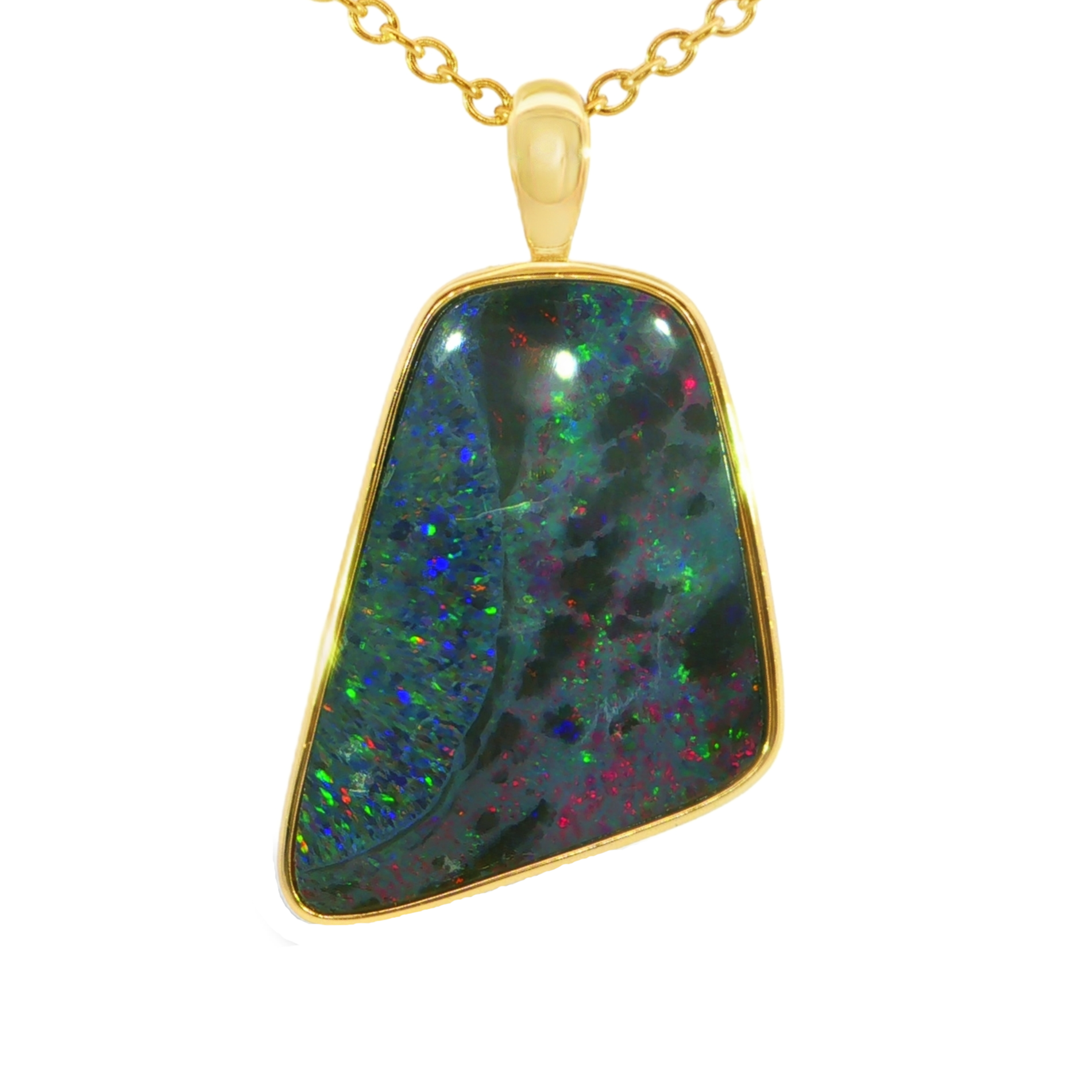 Australian Doublet Opal Pendant in Gold Plated Sterling Silver - Multicolour - Australian Opal Cutters and Pearl Divers