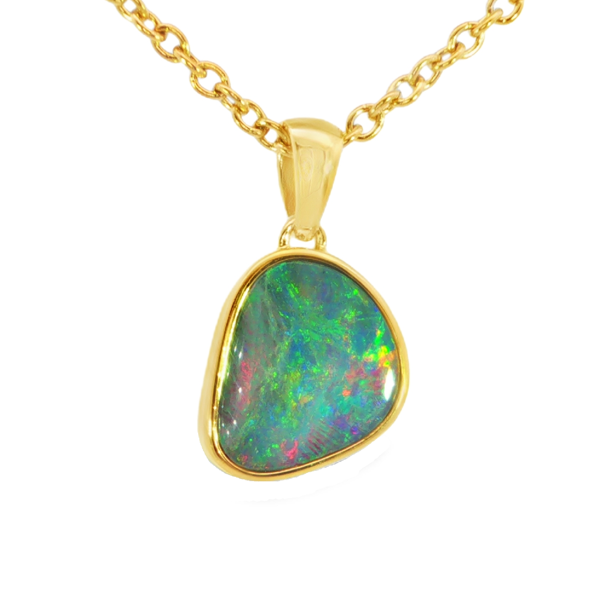 Australian Doublet Opal Pendant in Gold Plated Sterling Silver - Multicolour - Australian Opal Cutters and Pearl Divers