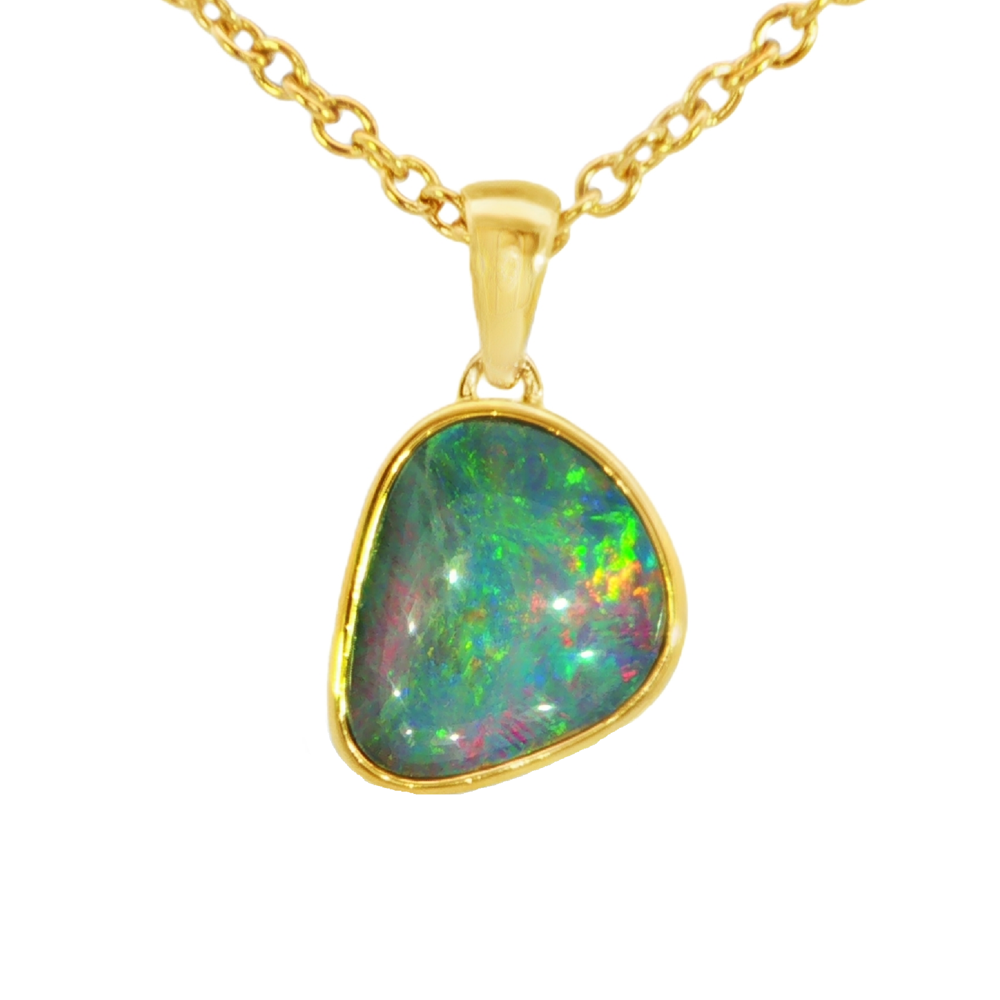 Australian Doublet Opal Pendant in Gold Plated Sterling Silver - Multicolour - Australian Opal Cutters and Pearl Divers
