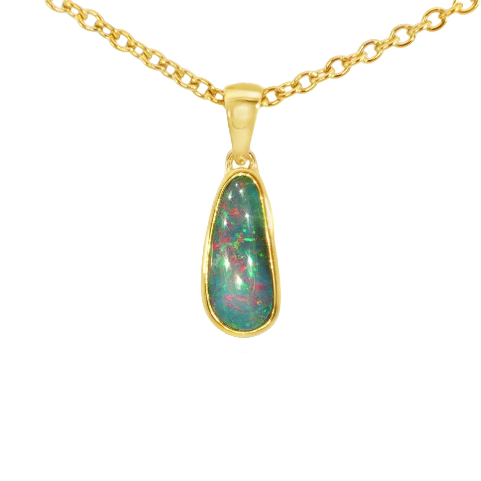 Australian Doublet Opal Pendant in Gold Plated Sterling Silver - Multicolour - Australian Opal Cutters and Pearl Divers