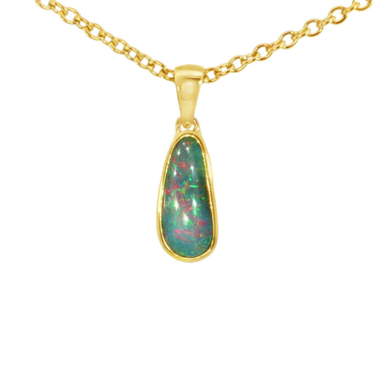 Australian Doublet Opal Pendant in Gold Plated Sterling Silver - Multicolour - Australian Opal Cutters and Pearl Divers