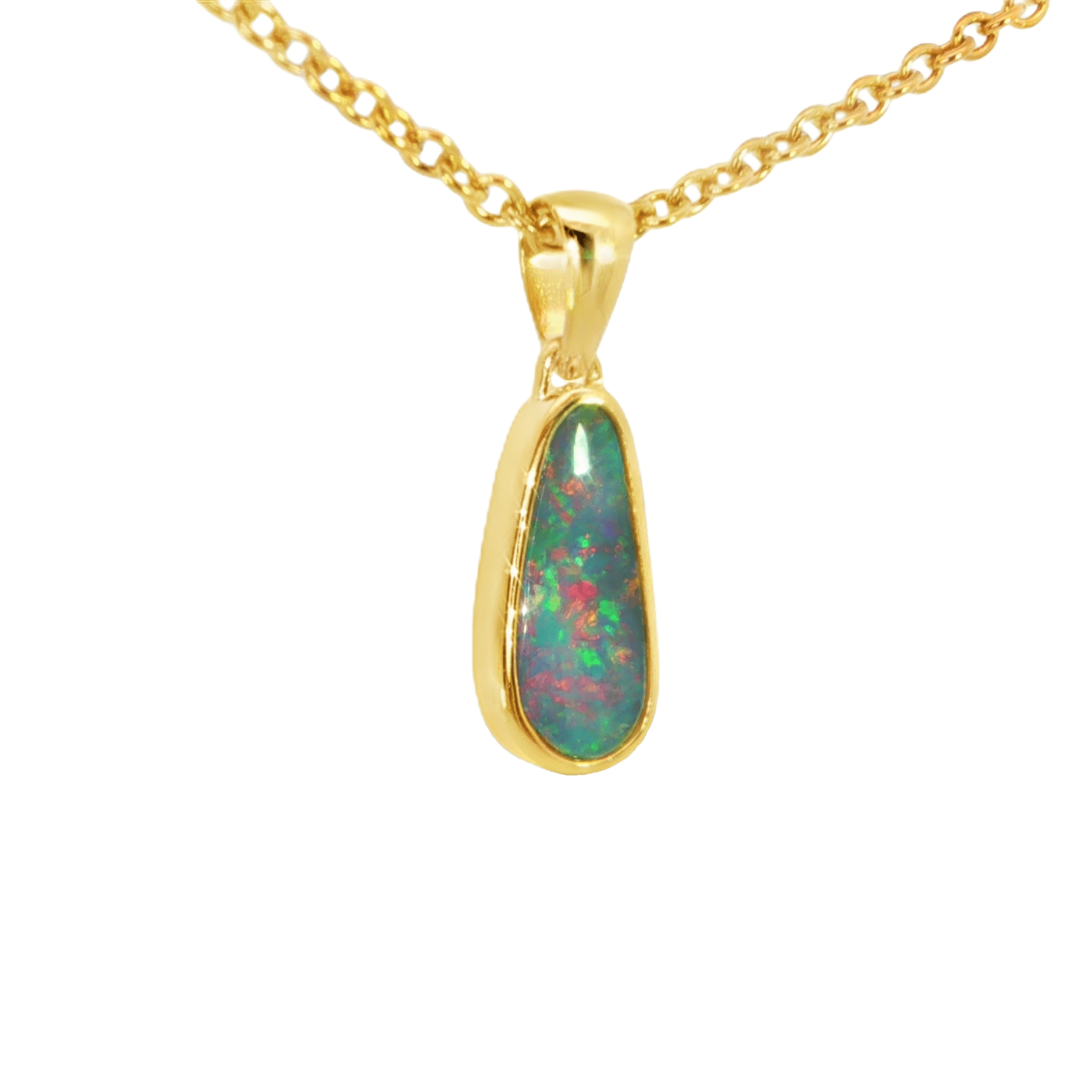 Australian Doublet Opal Pendant in Gold Plated Sterling Silver - Multicolour - Australian Opal Cutters and Pearl Divers