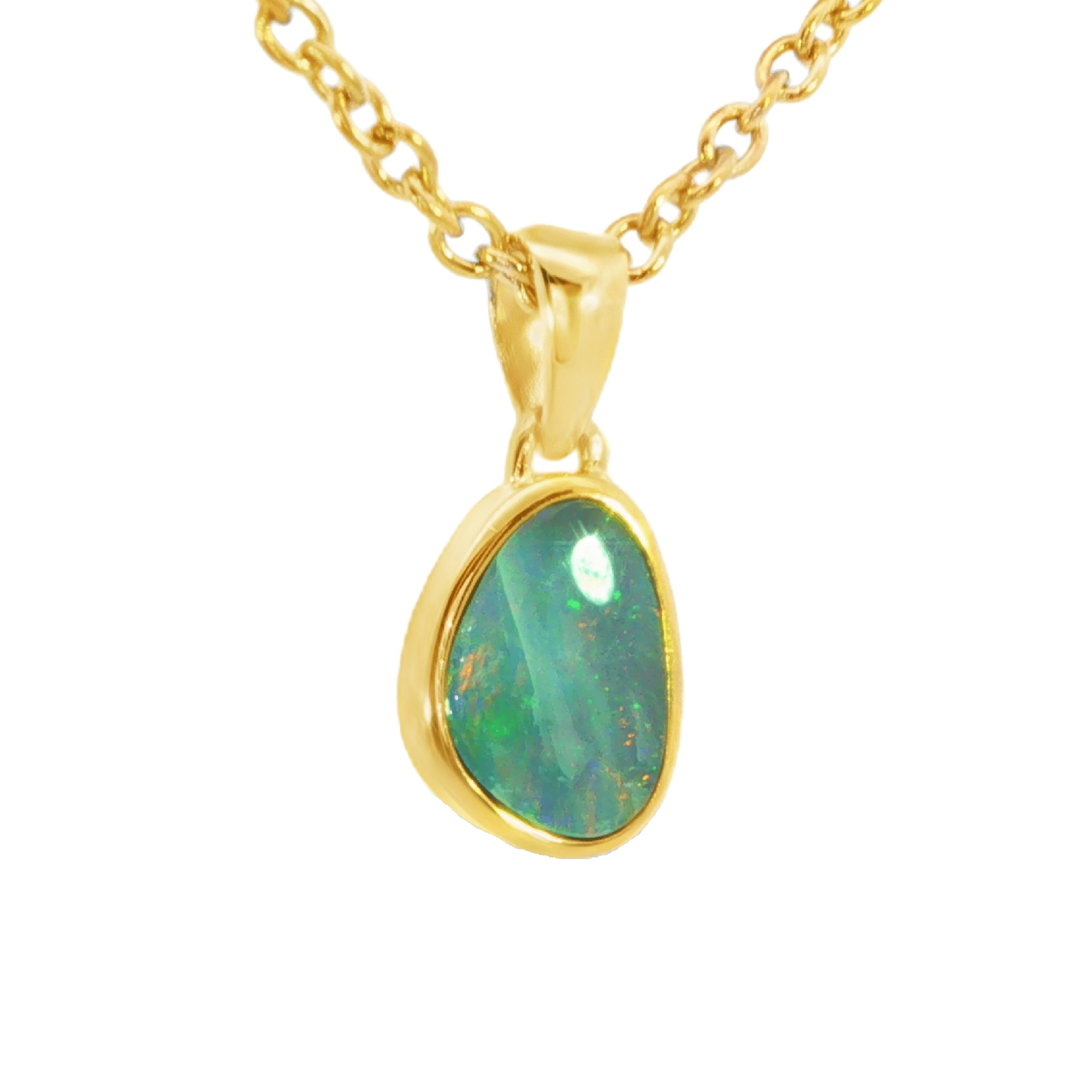 Australian Doublet Opal Pendant set in Gold Plated Sterling Silver - Multicolour - Australian Opal Cutters and Pearl Divers