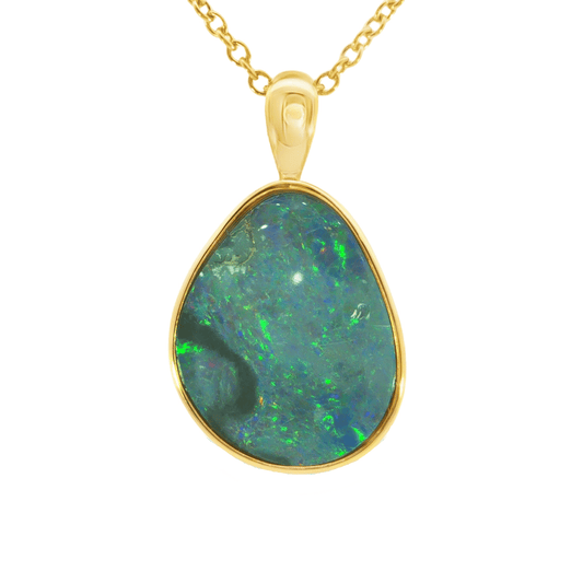 Australian Doublet Opal Pendant set in Gold Plated Sterling Silver - Multicolour - Australian Opal Cutters and Pearl Divers