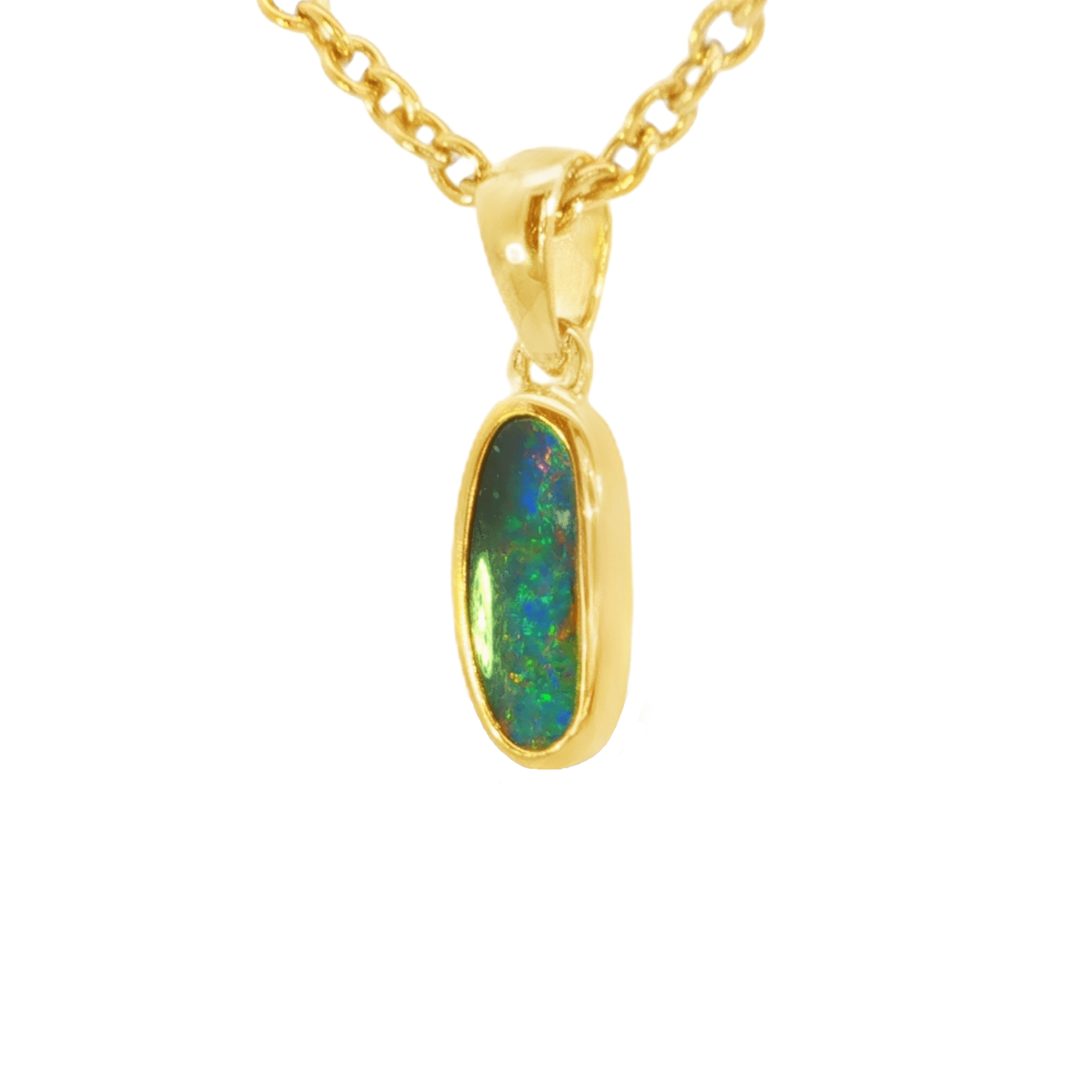 Australian Doublet Opal Pendant in Gold Plated Sterling Silver - Multicolour - Australian Opal Cutters and Pearl Divers