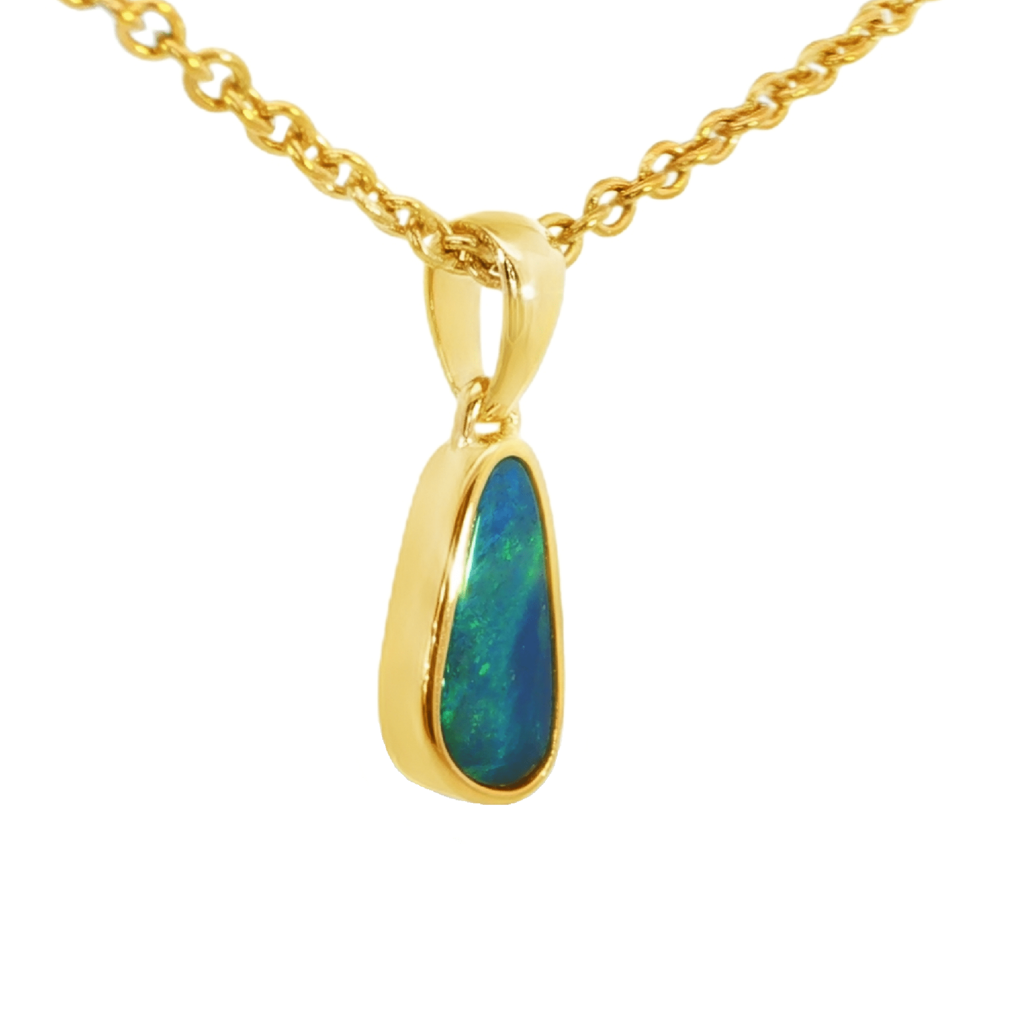 Australian Doublet Opal Pendant in Gold Plated Sterling Silver - Green-Blue - Australian Opal Cutters and Pearl Divers