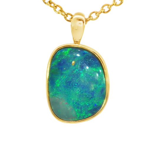 Australian Doublet Opal Pendant in Gold Plated Sterling Silver - Blue-Green - Australian Opal Cutters and Pearl Divers
