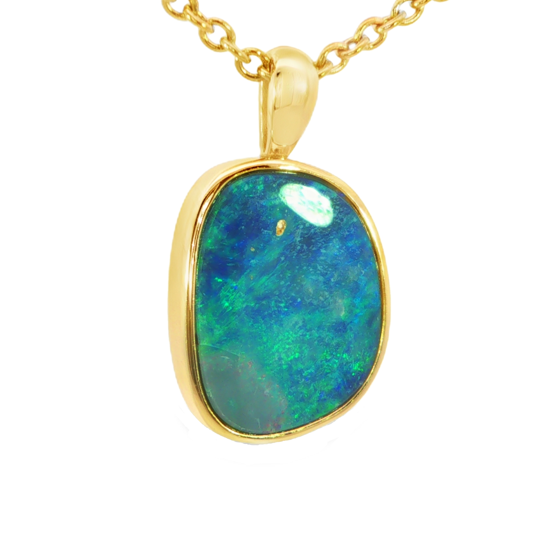 Australian Doublet Opal Pendant in Gold Plated Sterling Silver - Blue-Green - Australian Opal Cutters and Pearl Divers
