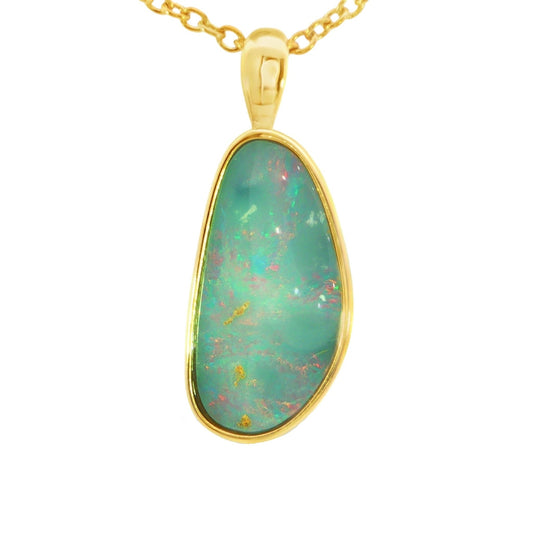 Australian Doublet Opal set in Gold Plated Sterling Silver - Multicolour - Australian Opal Cutters and Pearl Divers
