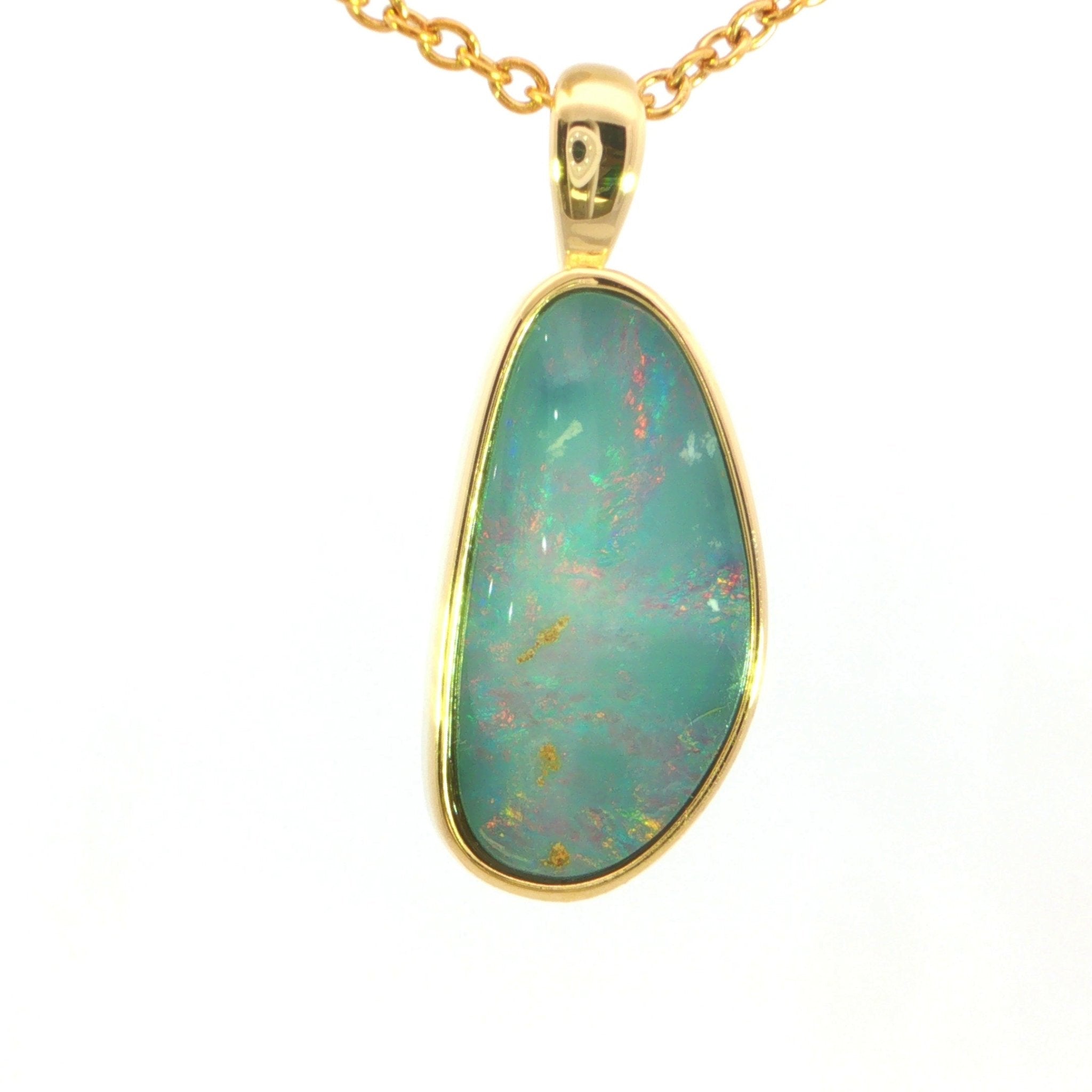 Australian Doublet Opal set in Gold Plated Sterling Silver - Multicolour - Australian Opal Cutters and Pearl Divers