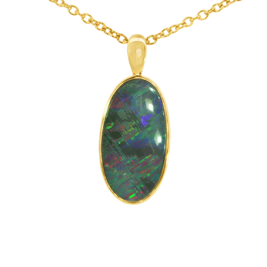 Australian Doublet Opal Pendant in Gold Plated Sterling Silver - Multicolour - Australian Opal Cutters and Pearl Divers