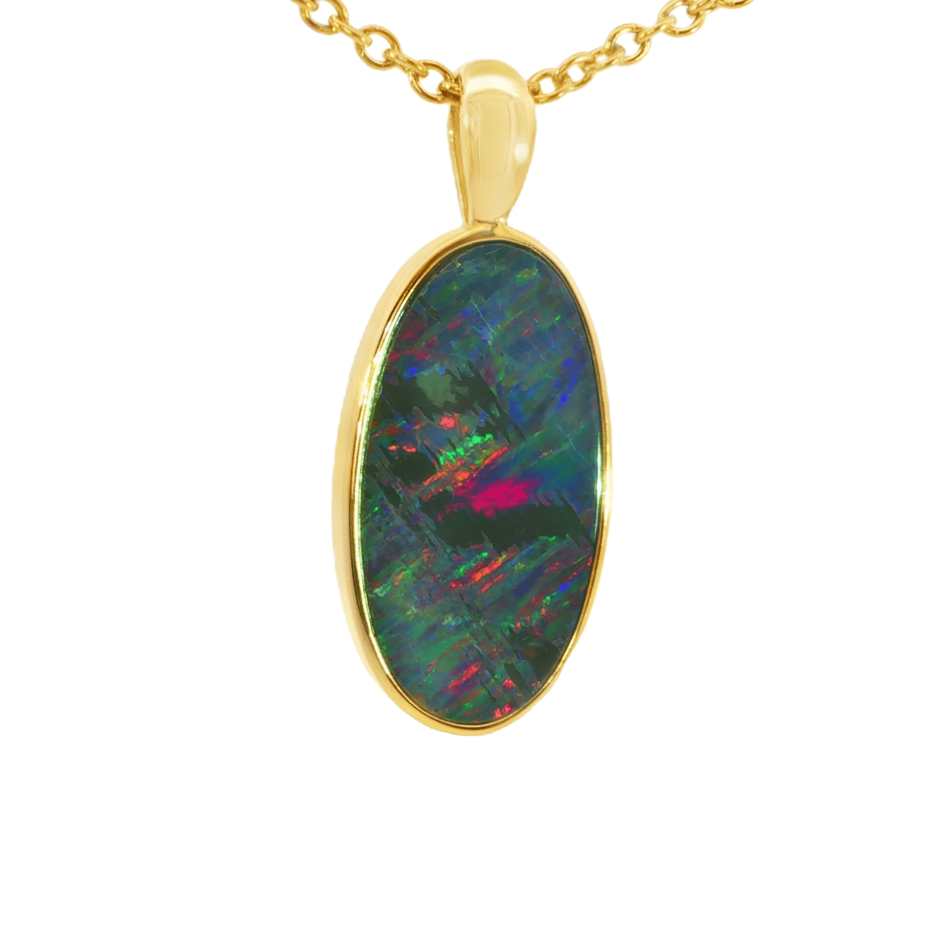 Australian Doublet Opal Pendant in Gold Plated Sterling Silver - Multicolour - Australian Opal Cutters and Pearl Divers