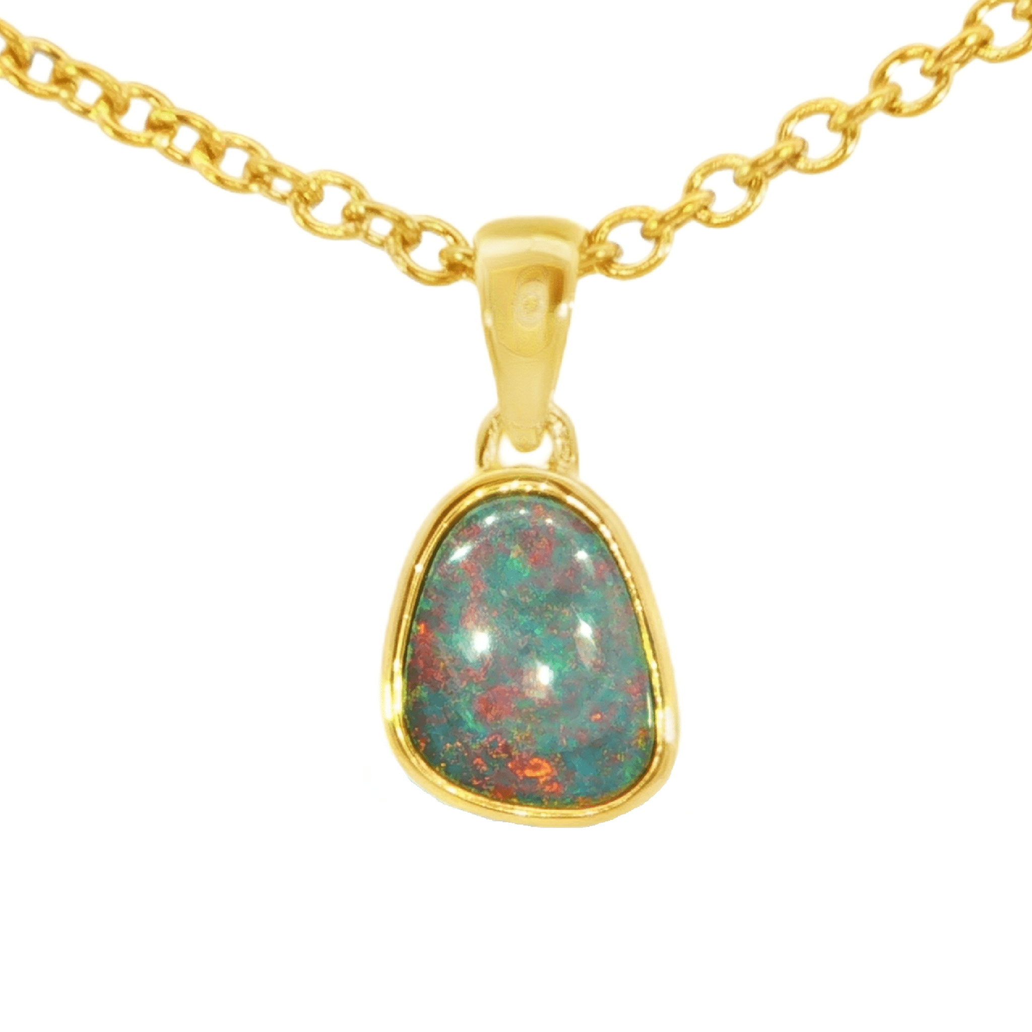 Australian Doublet Opal Pendant in Gold Plated Sterling Silver - Multicolour - Australian Opal Cutters and Pearl Divers
