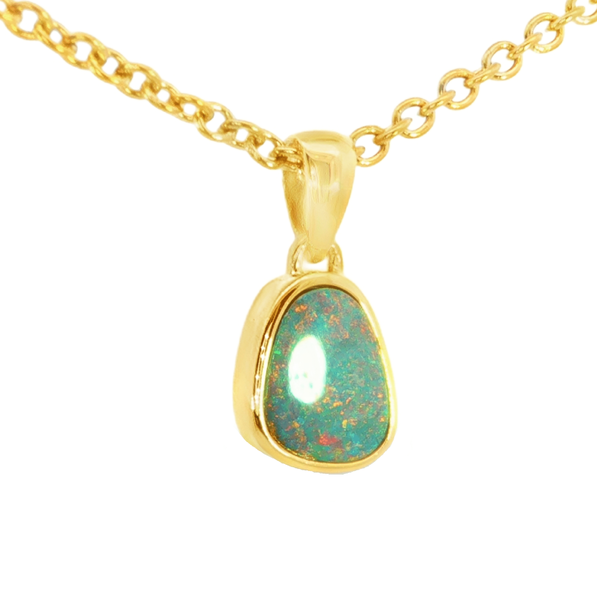 Australian Doublet Opal Pendant in Gold Plated Sterling Silver - Multicolour - Australian Opal Cutters and Pearl Divers