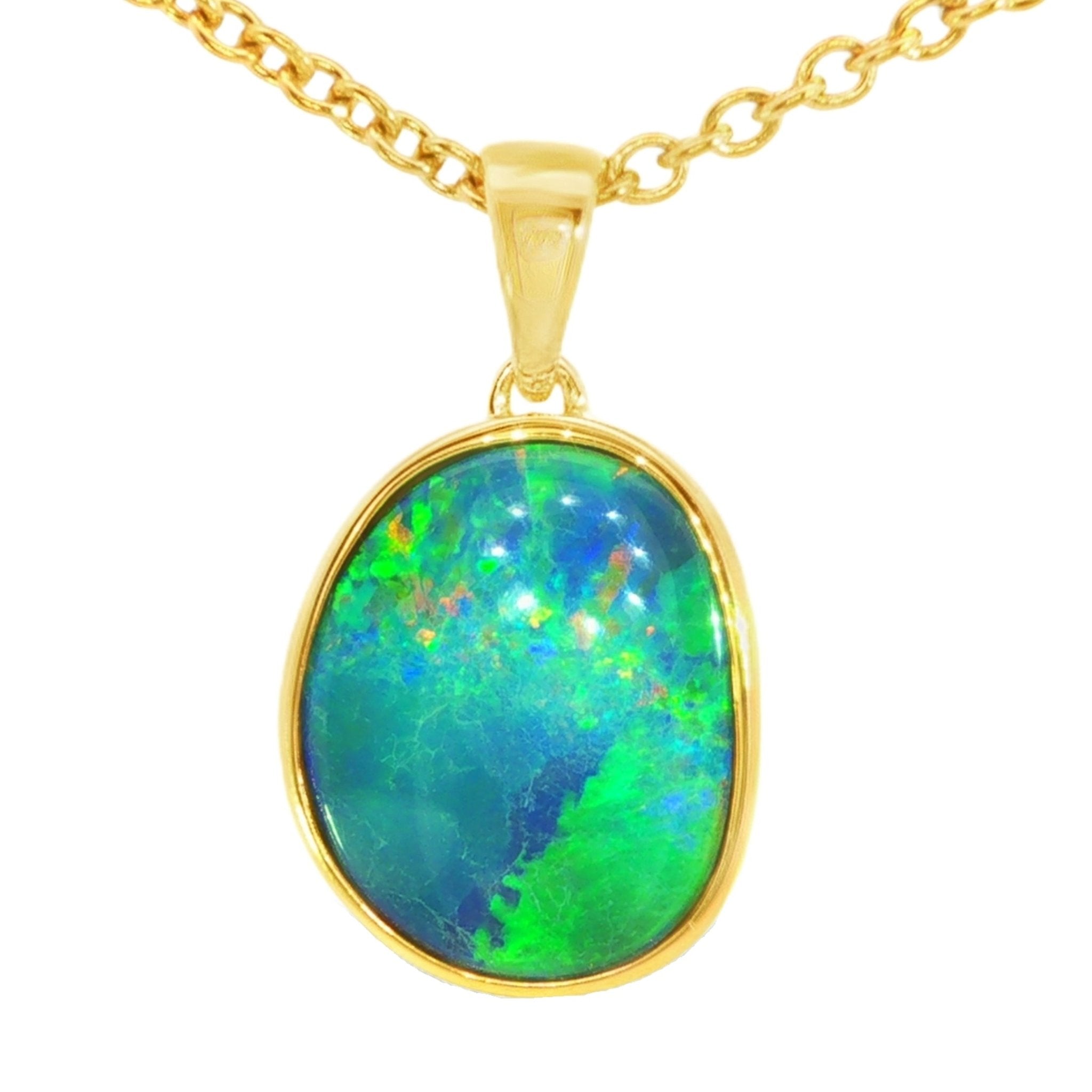 Australian Doublet Opal Pendant set in Gold Plated Sterling Silver - Multicolour - Australian Opal Cutters and Pearl Divers