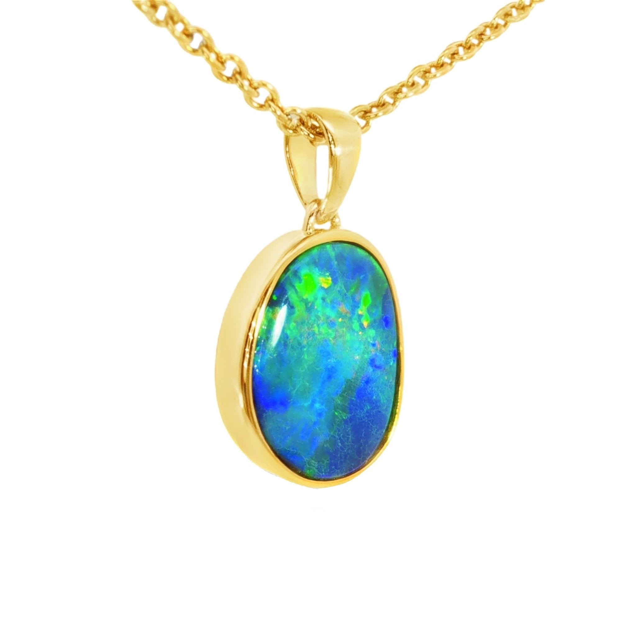 Australian Doublet Opal Pendant set in Gold Plated Sterling Silver - Multicolour - Australian Opal Cutters and Pearl Divers