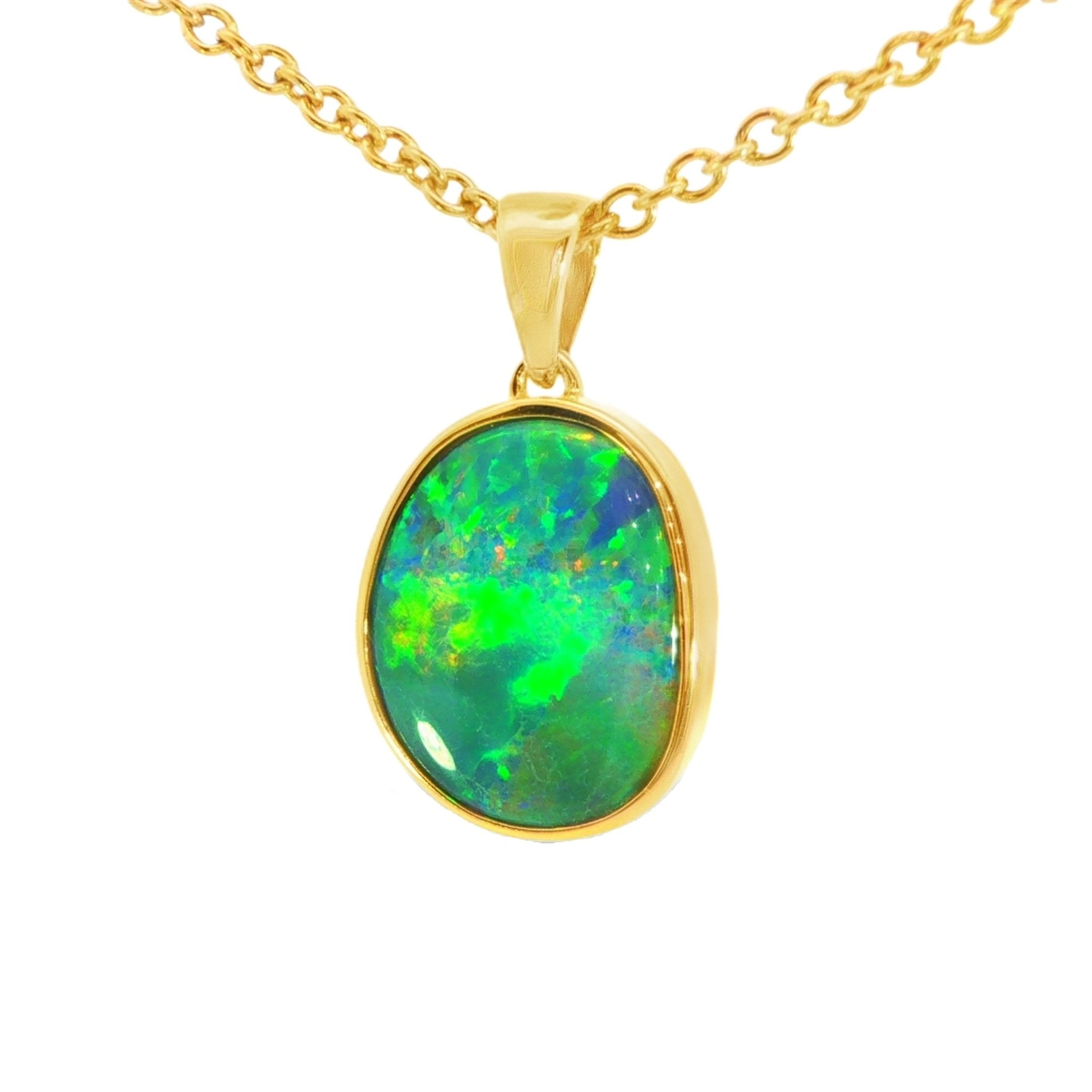 Australian Doublet Opal Pendant set in Gold Plated Sterling Silver - Multicolour - Australian Opal Cutters and Pearl Divers