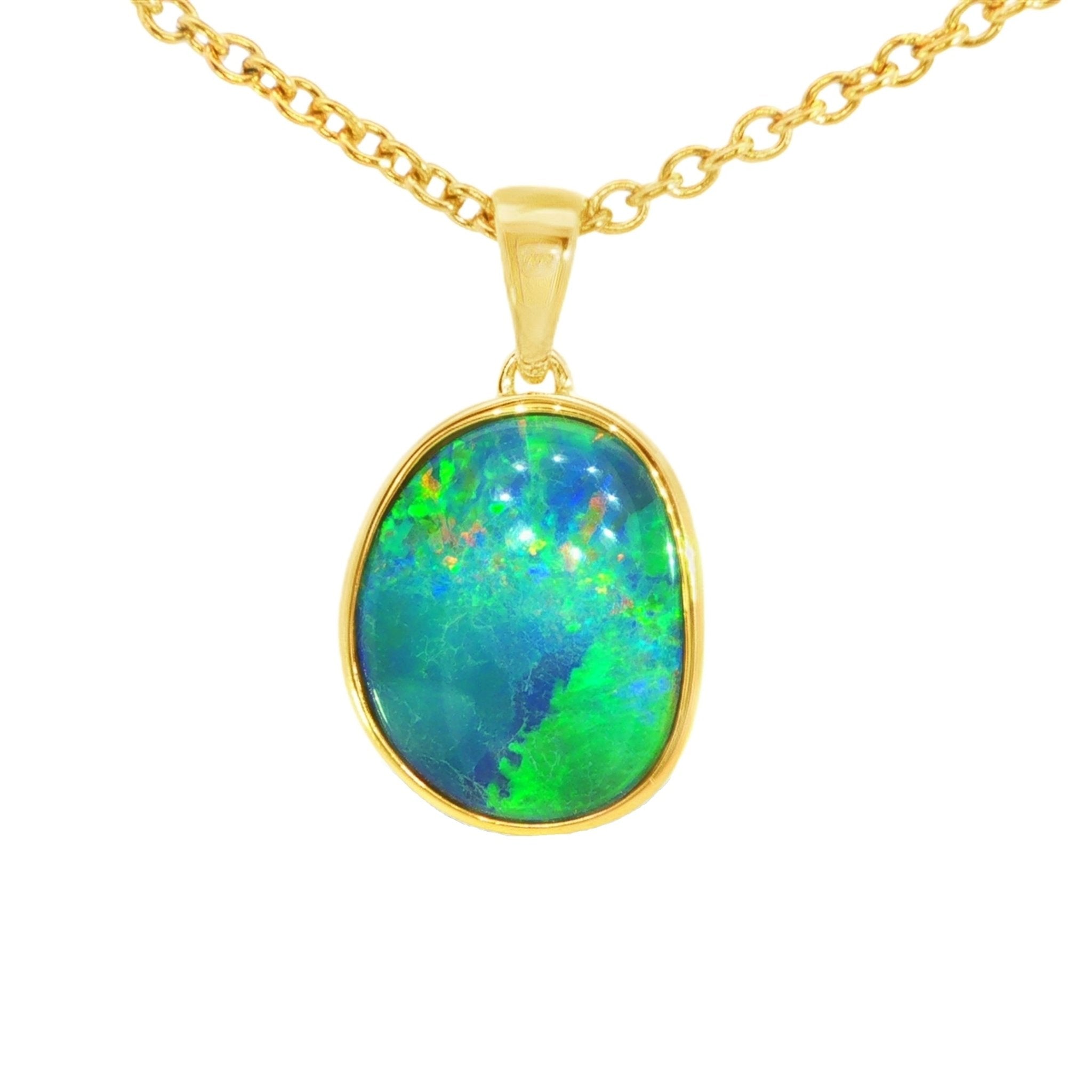 Australian Doublet Opal Pendant set in Gold Plated Sterling Silver - Multicolour - Australian Opal Cutters and Pearl Divers