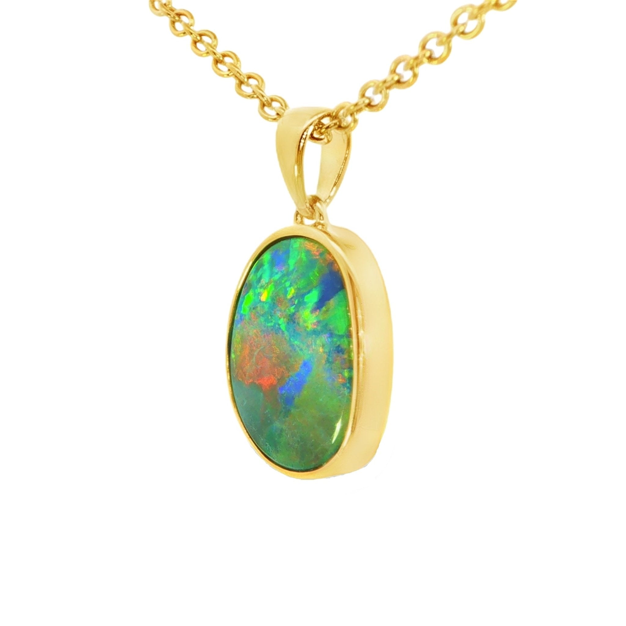 Australian Doublet Opal Pendant set in Gold Plated Sterling Silver - Multicolour - Australian Opal Cutters and Pearl Divers