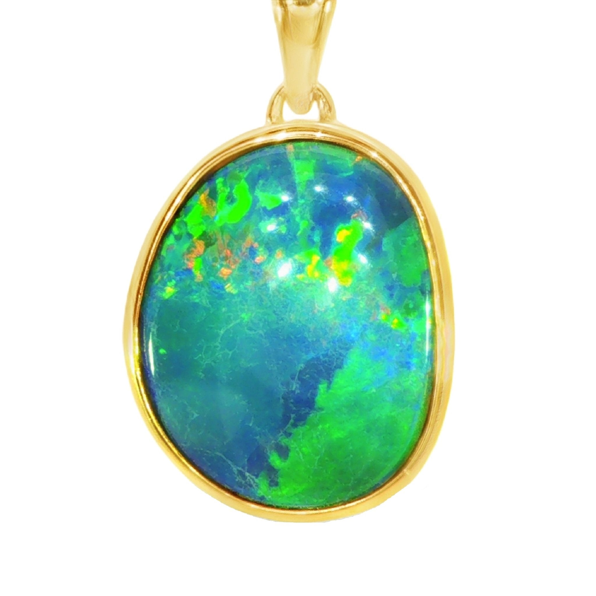 Australian Doublet Opal Pendant set in Gold Plated Sterling Silver - Multicolour - Australian Opal Cutters and Pearl Divers