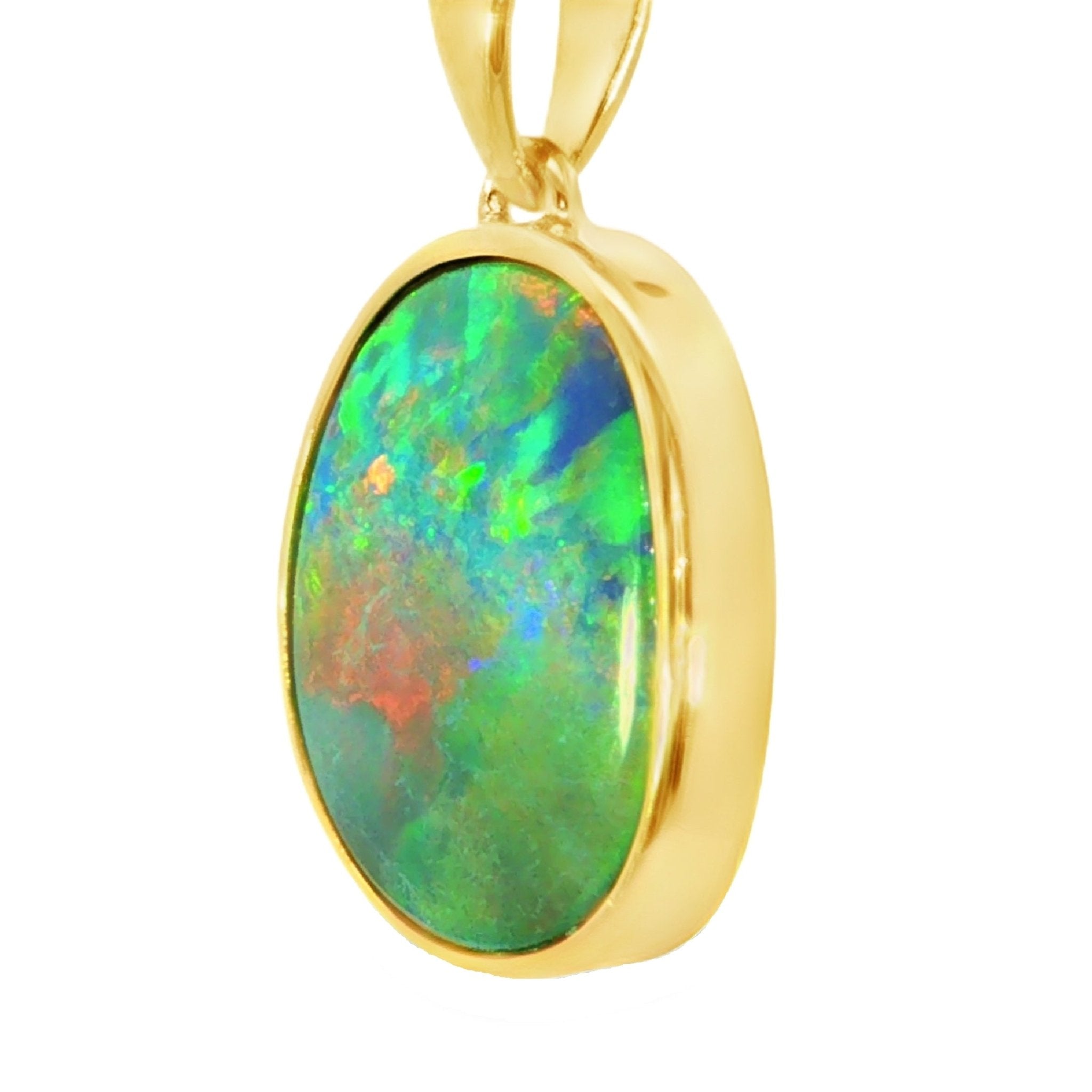 Australian Doublet Opal Pendant set in Gold Plated Sterling Silver - Multicolour - Australian Opal Cutters and Pearl Divers