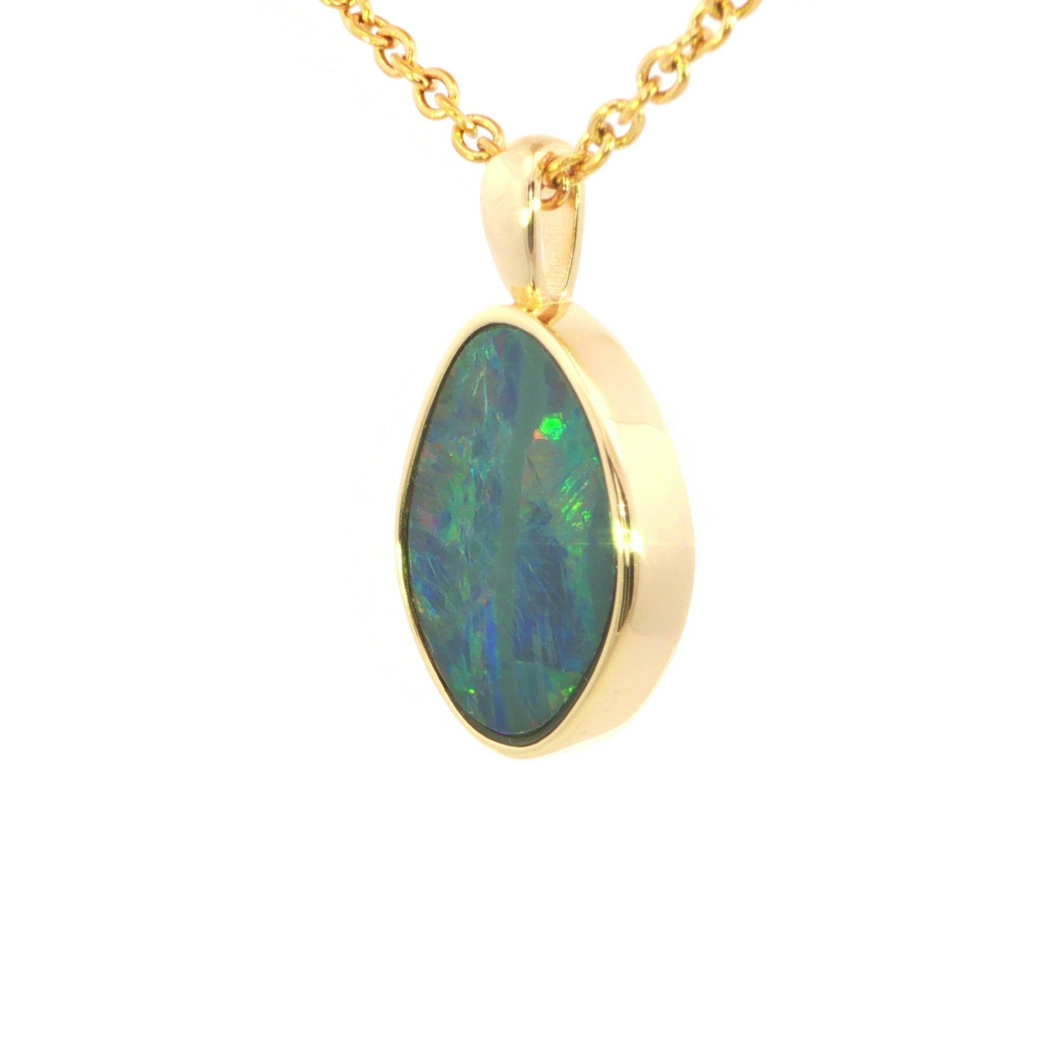 Australian Doublet Opal Pendant set in Gold Plated Sterling Silver - Multicolour - Australian Opal Cutters and Pearl Divers