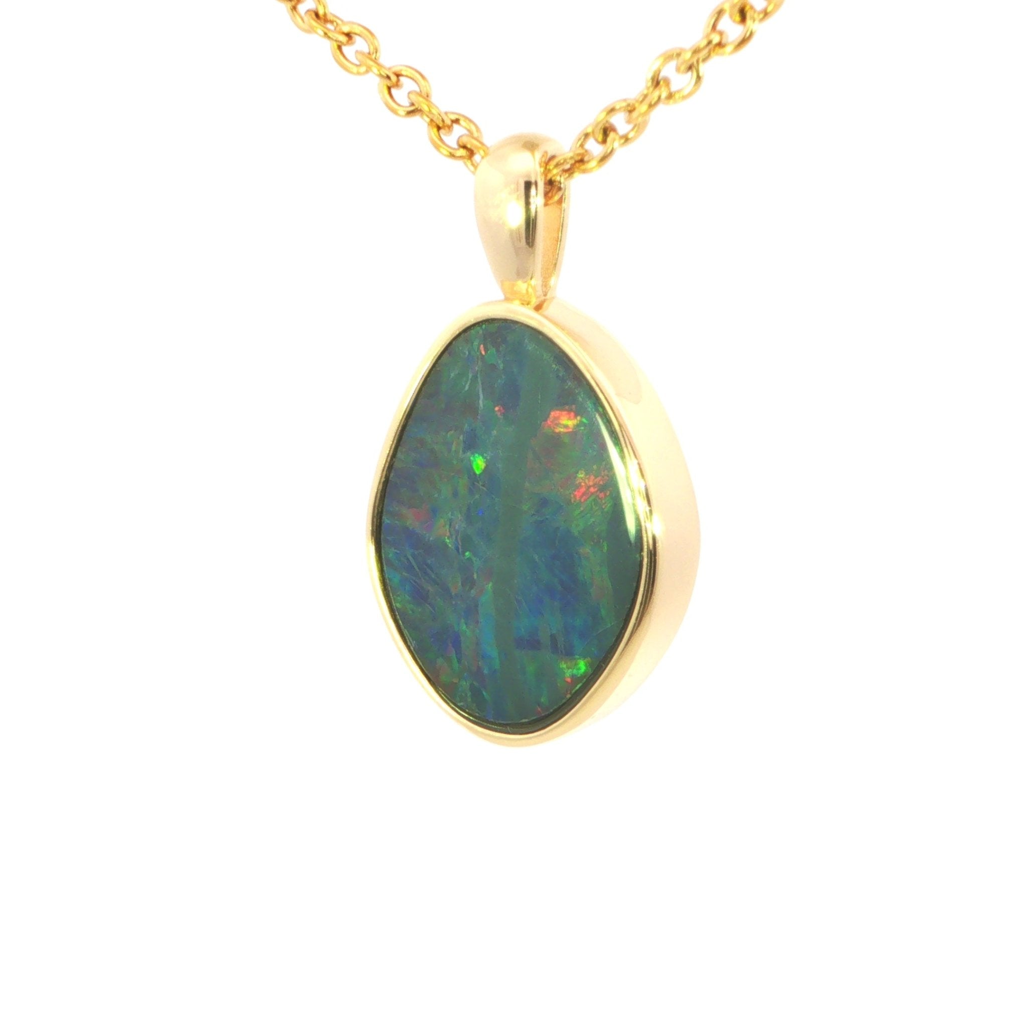 Australian Doublet Opal Pendant set in Gold Plated Sterling Silver - Multicolour - Australian Opal Cutters and Pearl Divers