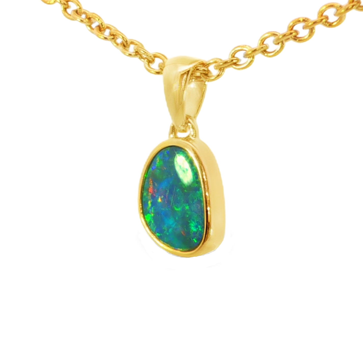 Australian Doublet Opal Pendant in Gold Plated Sterling Silver - Multicolour - Australian Opal Cutters and Pearl Divers