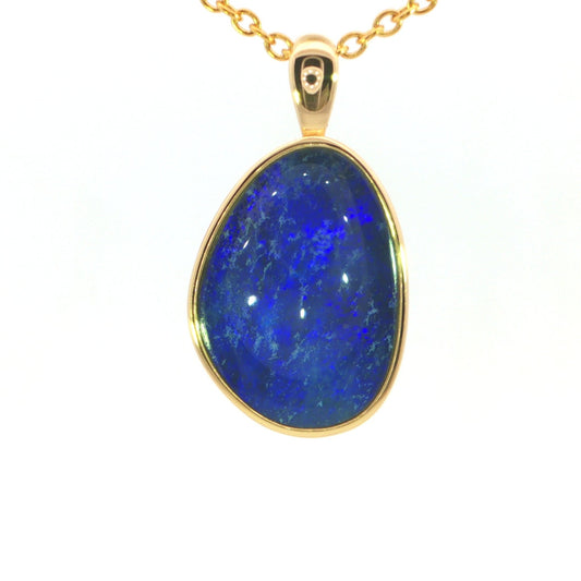 Australian Doublet Opal Pendant set in Gold Plated Sterling Silver - Deep Blue - Australian Opal Cutters and Pearl Divers