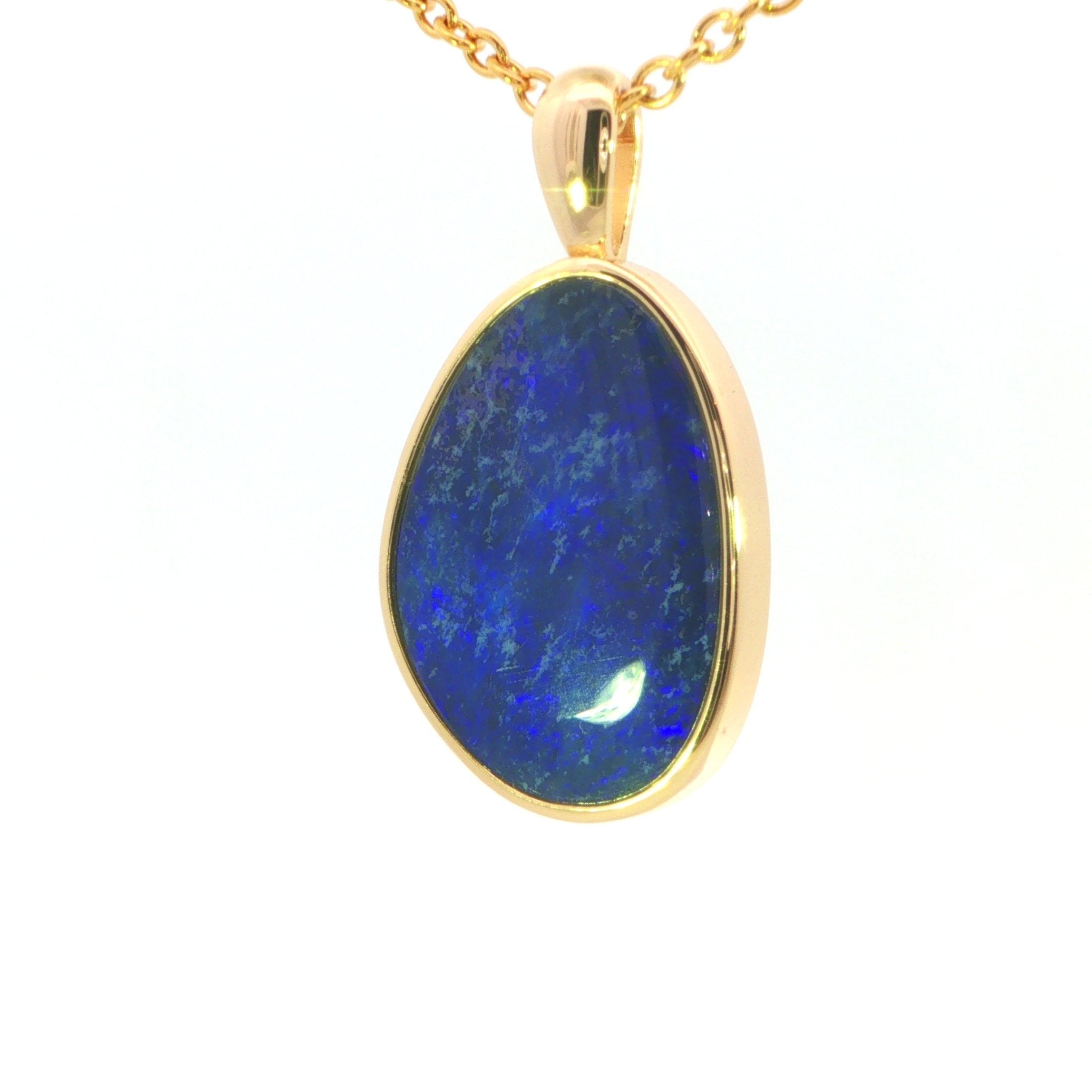 Australian Doublet Opal Pendant set in Gold Plated Sterling Silver - Deep Blue - Australian Opal Cutters and Pearl Divers
