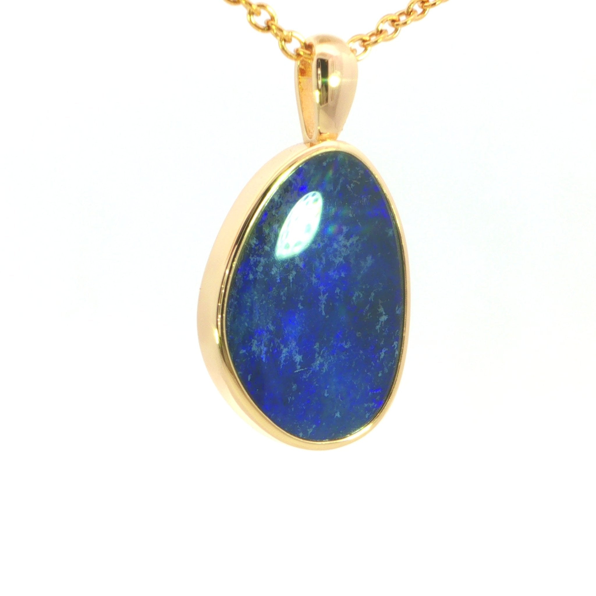 Australian Doublet Opal Pendant set in Gold Plated Sterling Silver - Deep Blue - Australian Opal Cutters and Pearl Divers