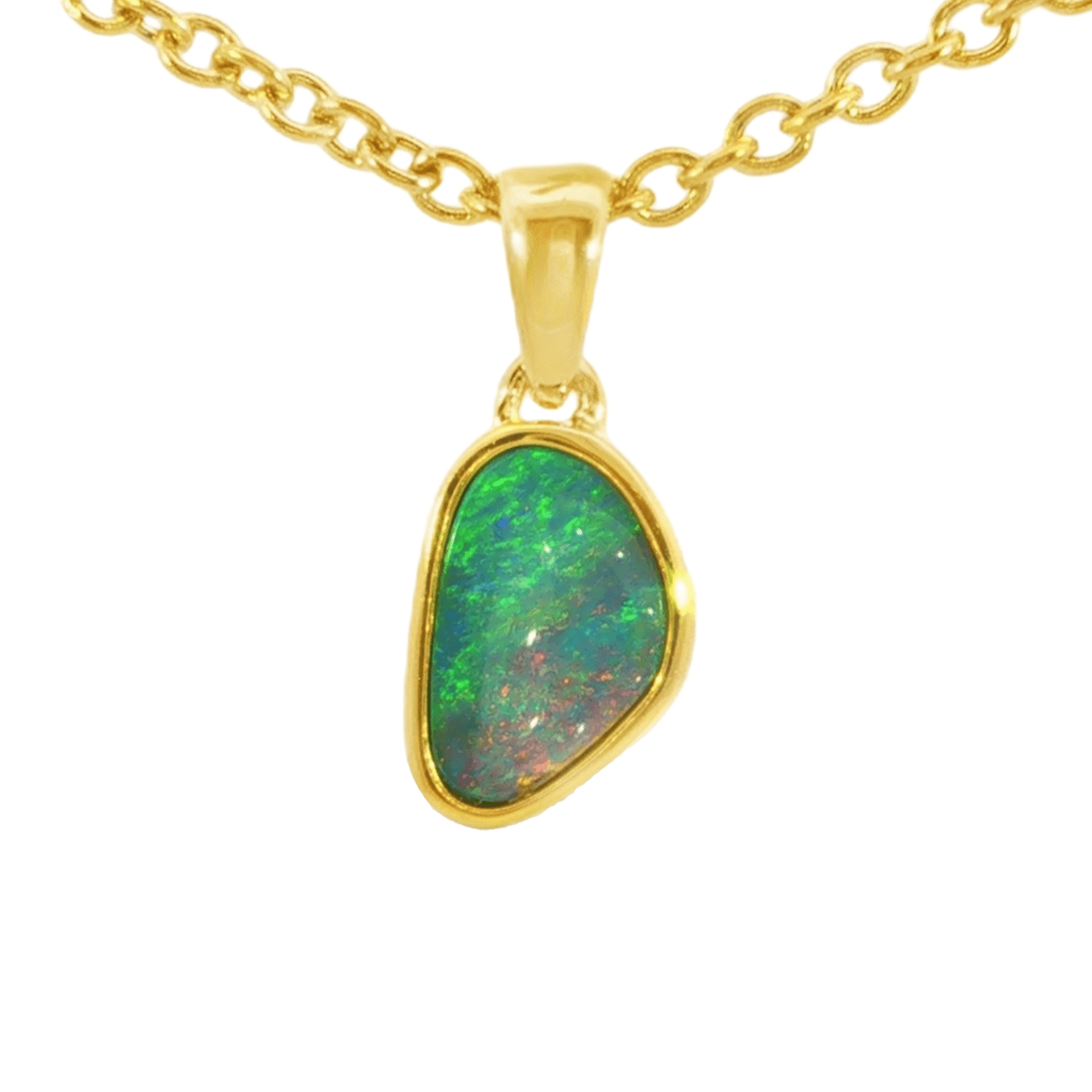 Australian Doublet Opal Pendant in Gold Plated Sterling Silver - Multicolour - Australian Opal Cutters and Pearl Divers