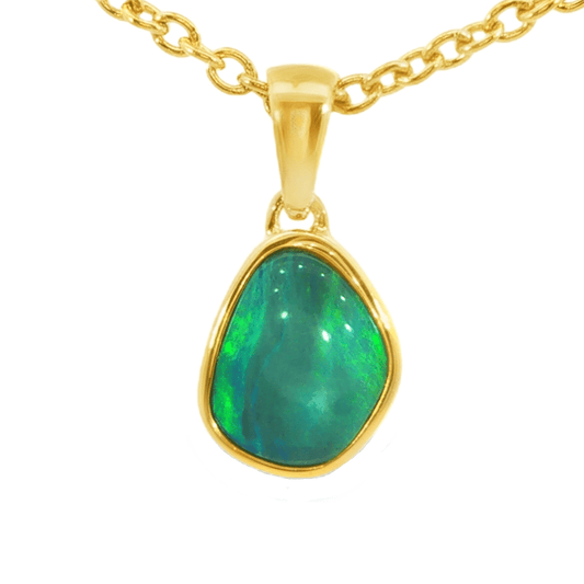 Australian Doublet Opal Pendant in Gold Plated Sterling Silver - Green-Blue - Australian Opal Cutters and Pearl Divers