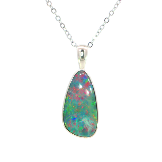 Australian Doublet Opal Pendant set in 925 Sterling Silver - Multicolour - Australian Opal Cutters and Pearl Divers
