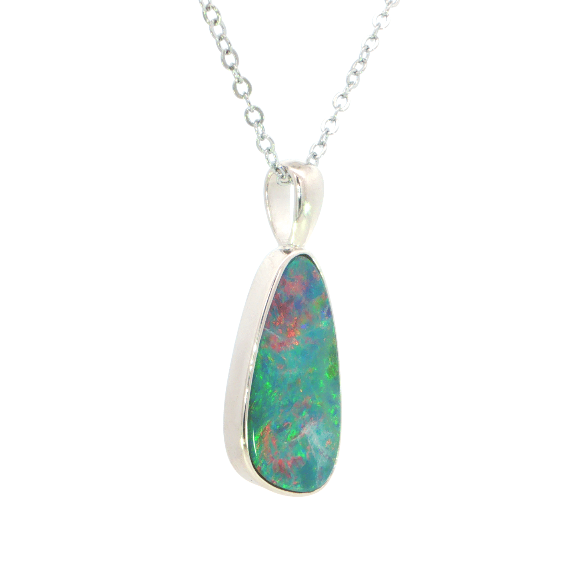 Australian Doublet Opal Pendant set in 925 Sterling Silver - Multicolour - Australian Opal Cutters and Pearl Divers
