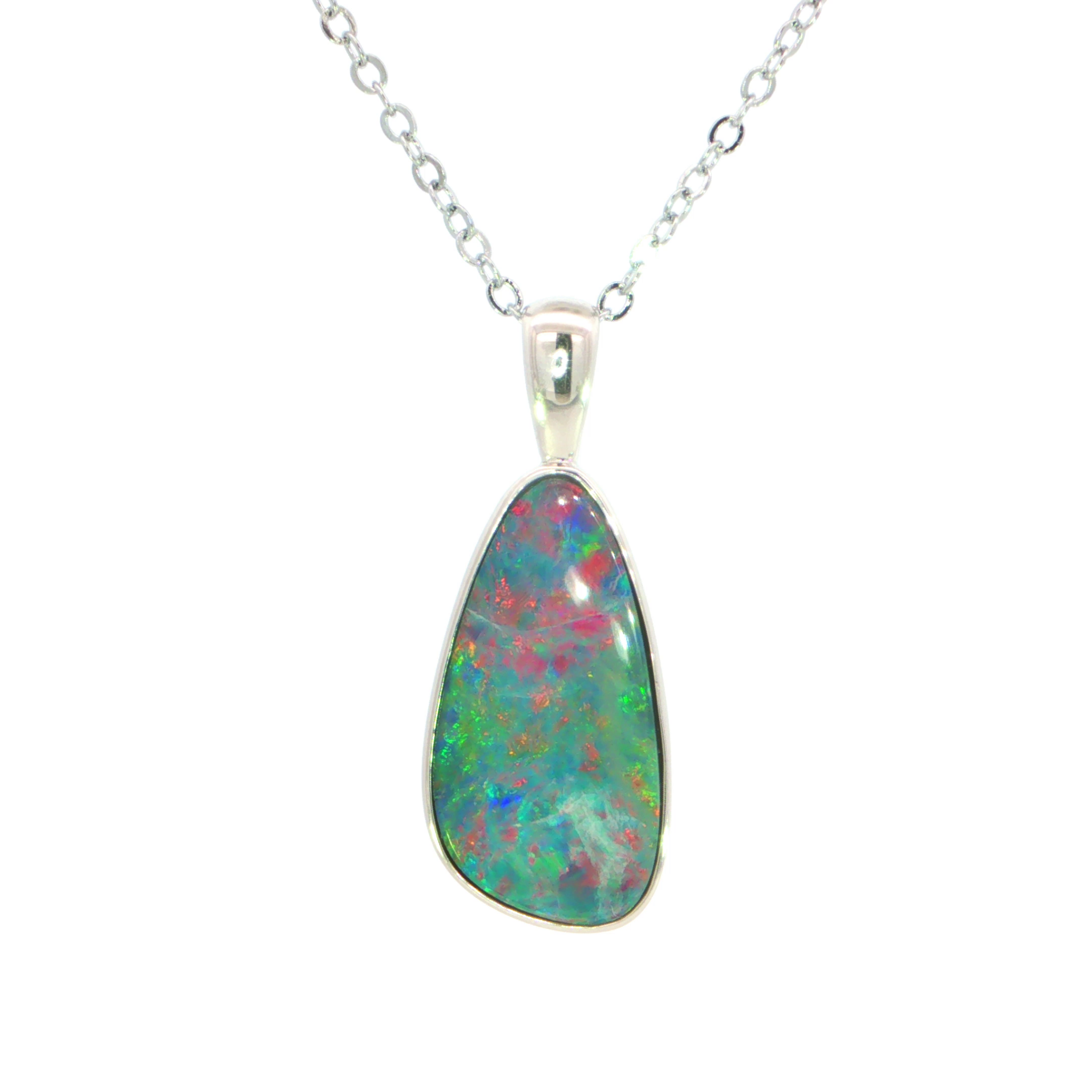 Australian Doublet Opal Pendant set in 925 Sterling Silver - Multicolour - Australian Opal Cutters and Pearl Divers