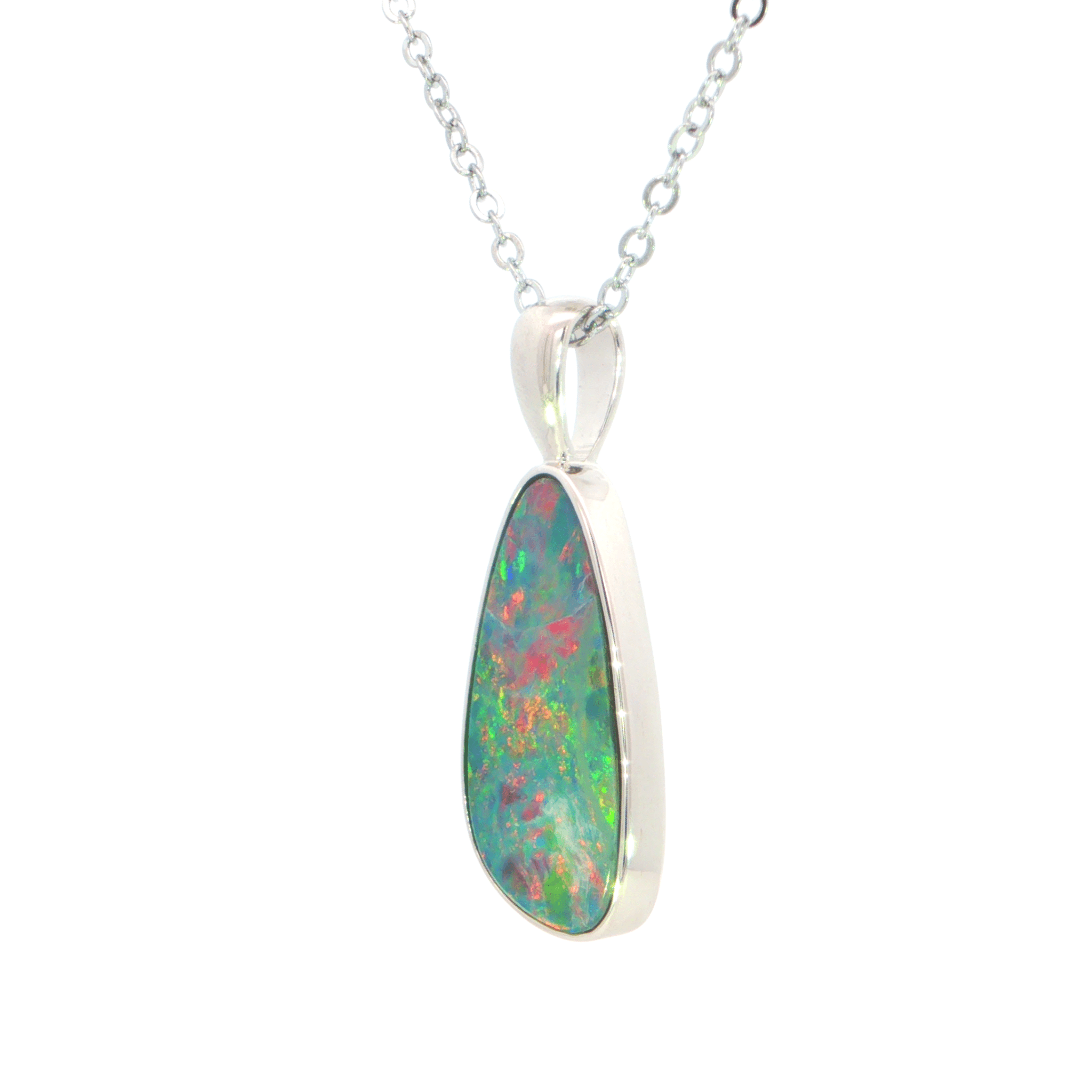 Australian Doublet Opal Pendant set in 925 Sterling Silver - Multicolour - Australian Opal Cutters and Pearl Divers