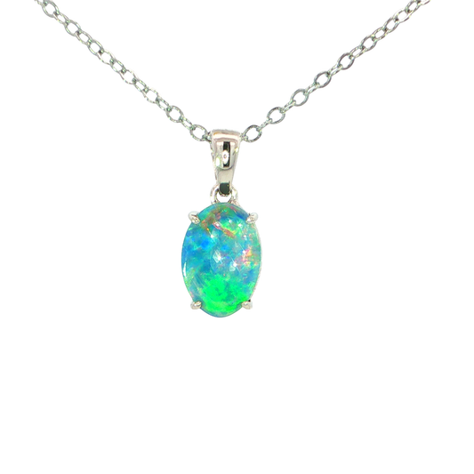 Australian Doublet Opal Pendant set in 925 Sterling Silver - Multicolour - Australian Opal Cutters and Pearl Divers