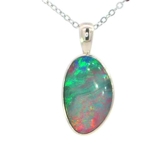 Australian Doublet Opal Pendant set in 925 Sterling Silver - Multicolour - Australian Opal Cutters and Pearl Divers