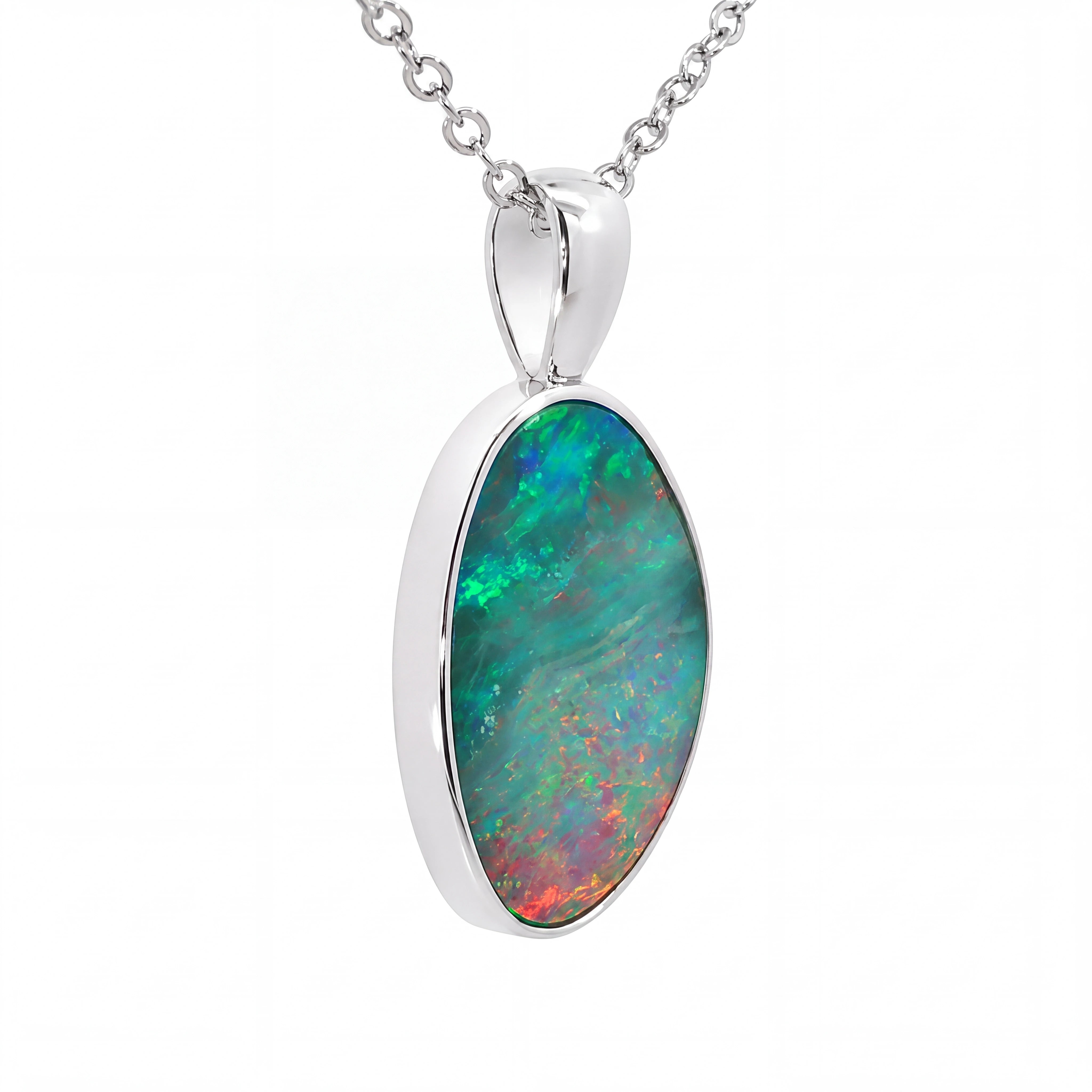 Australian Doublet Opal Pendant set in 925 Sterling Silver - Multicolour - Australian Opal Cutters and Pearl Divers