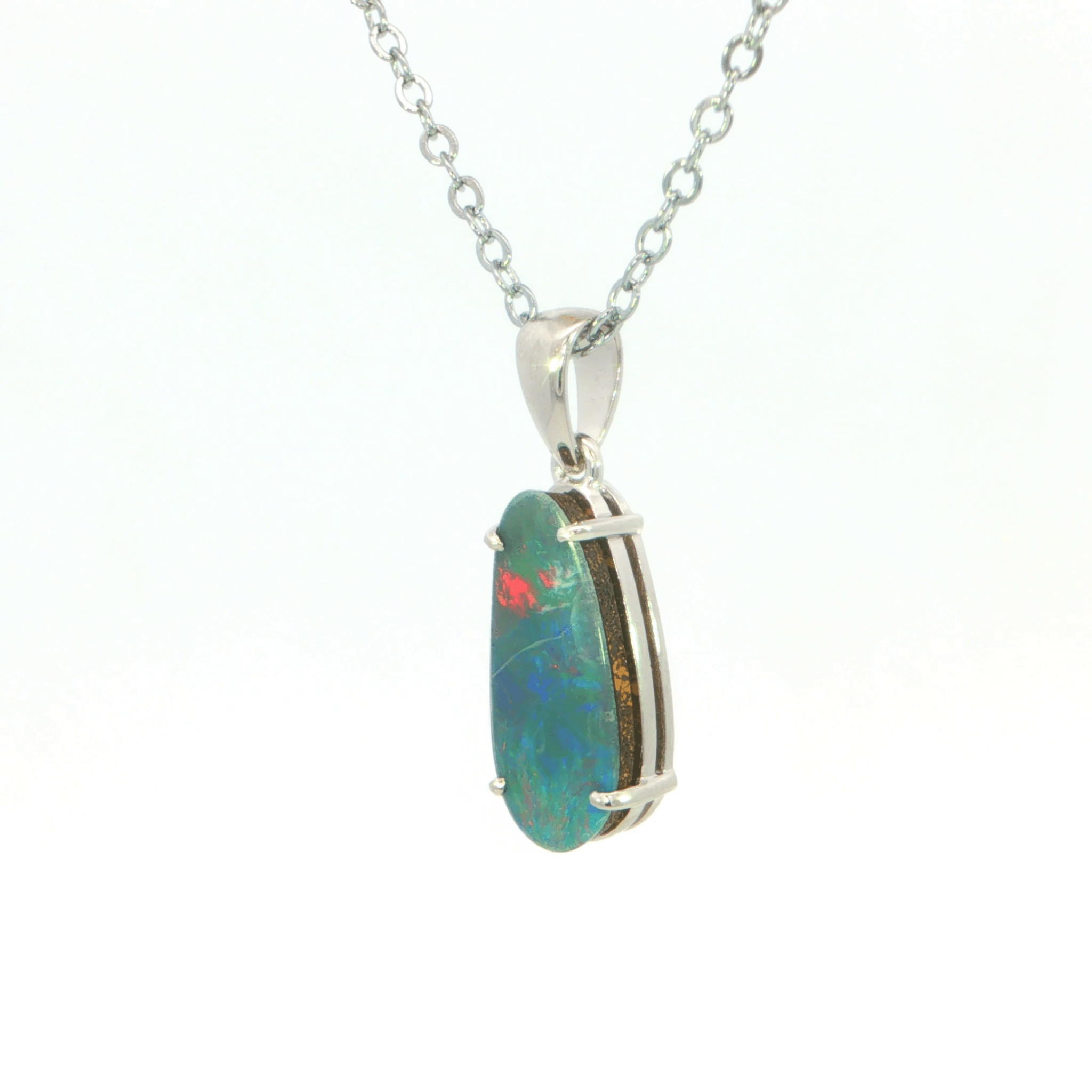 Australian Doublet Opal Pendant set in 925 Sterling Silver - Multicolour - Australian Opal Cutters and Pearl Divers