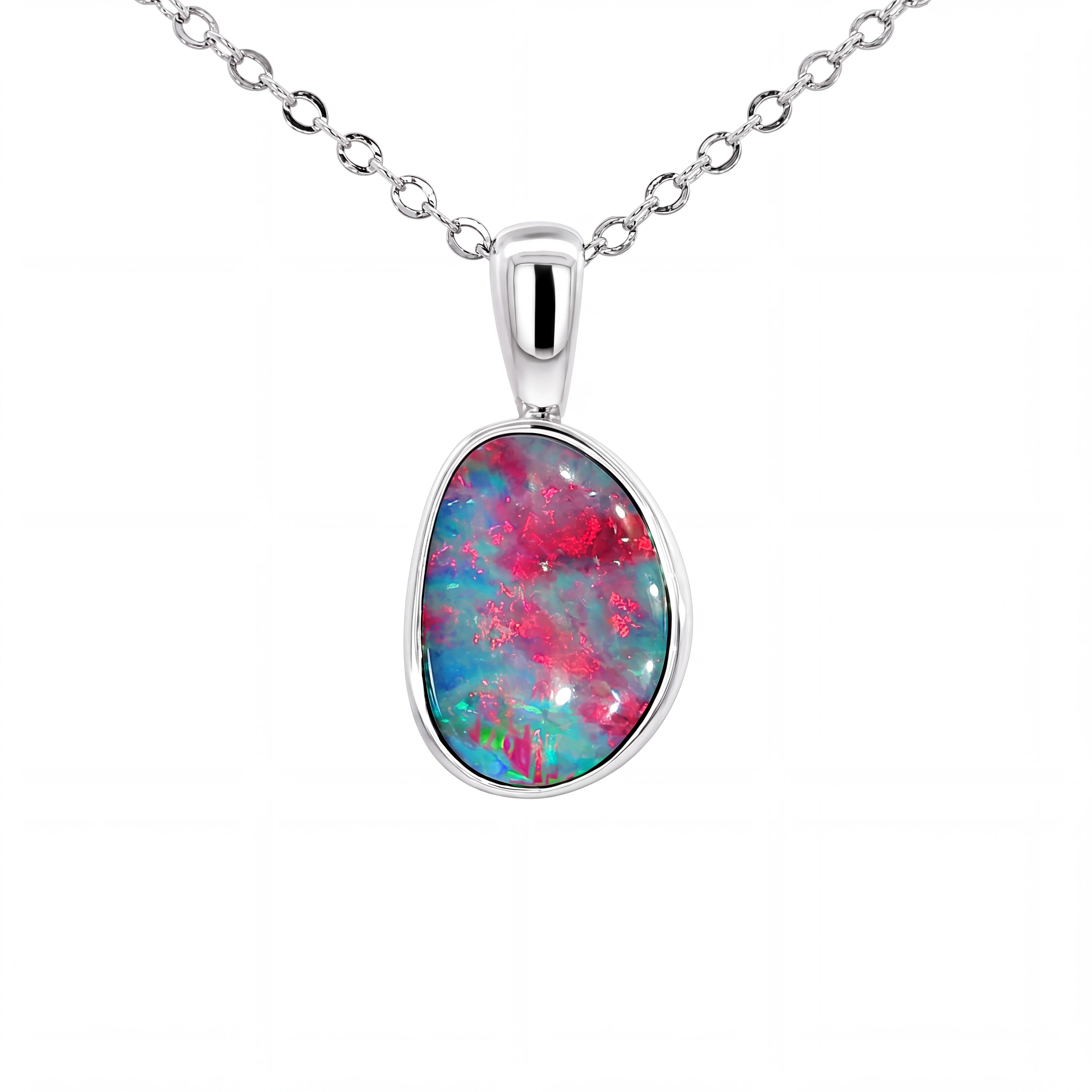 Australian Doublet Opal Pendant set in 925 Sterling Silver - Multicolour - Australian Opal Cutters and Pearl Divers