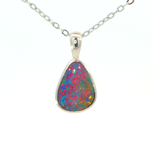 Australian Doublet Opal Pendant set in 925 Sterling Silver - Multicolour - Australian Opal Cutters and Pearl Divers