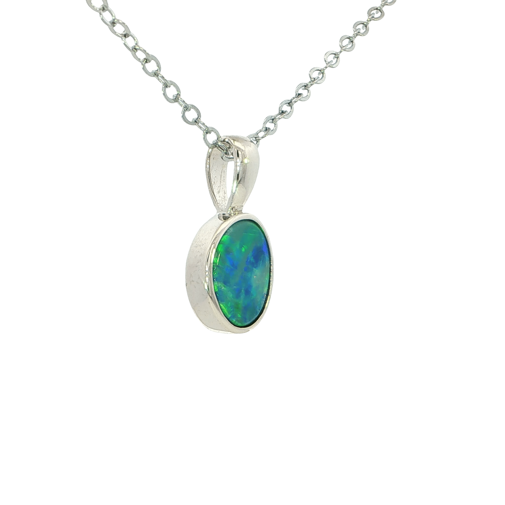 Australian Doublet Opal Pendant set in 925 Sterling Silver - Blue-Green - Australian Opal Cutters and Pearl Divers