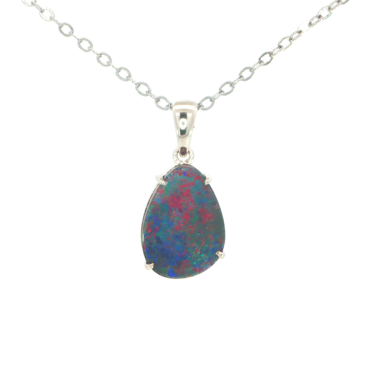 Australian Doublet Opal set in 925 Sterling Silver - Multicolour - Australian Opal Cutters and Pearl Divers