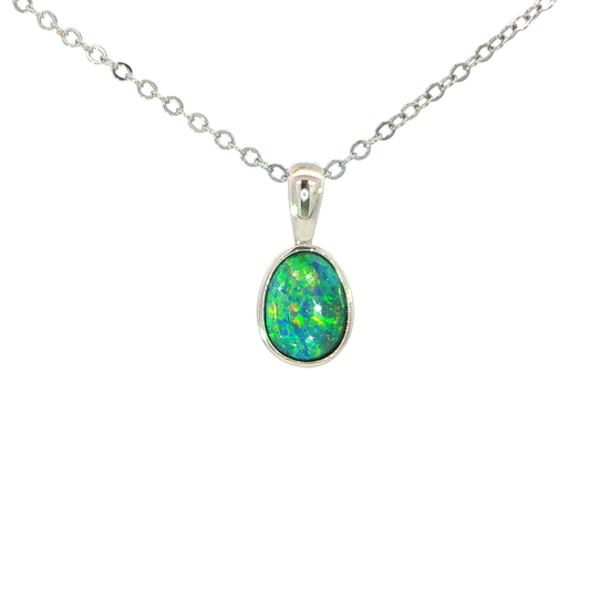 Australian Doublet Opal Pendant set in 925 Sterling Silver - Multicolour - Australian Opal Cutters and Pearl Divers